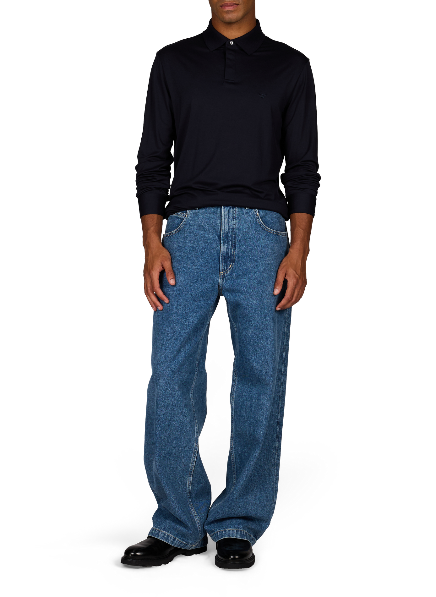 Polo regular-fit à manches longues EMPORIO ARMANI Bleu