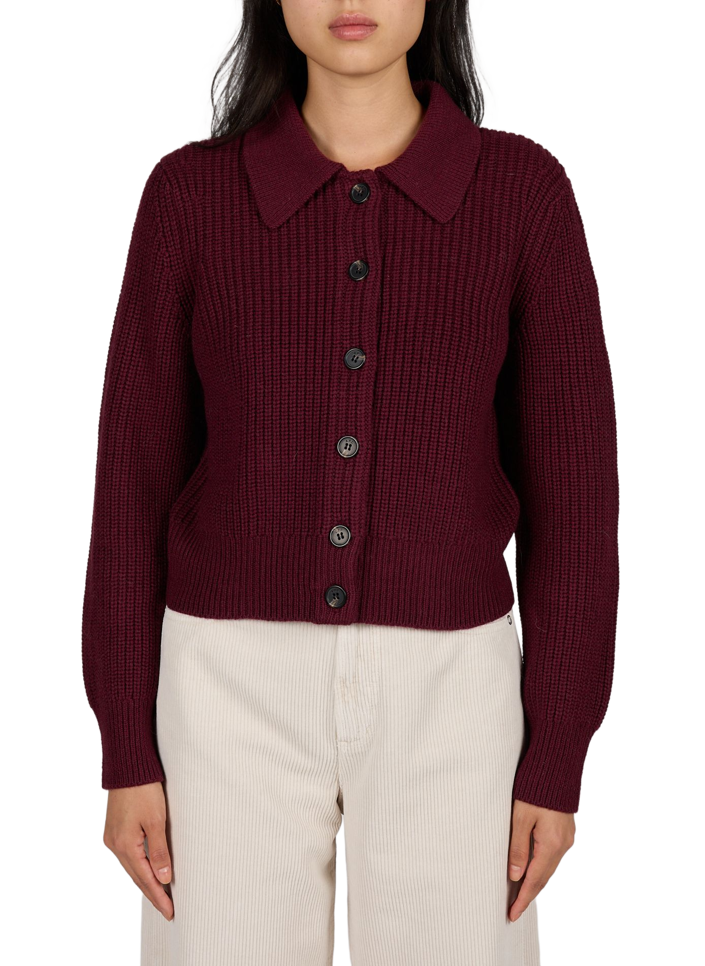 Ribbed virgin wool cardigan A.P.C. Red