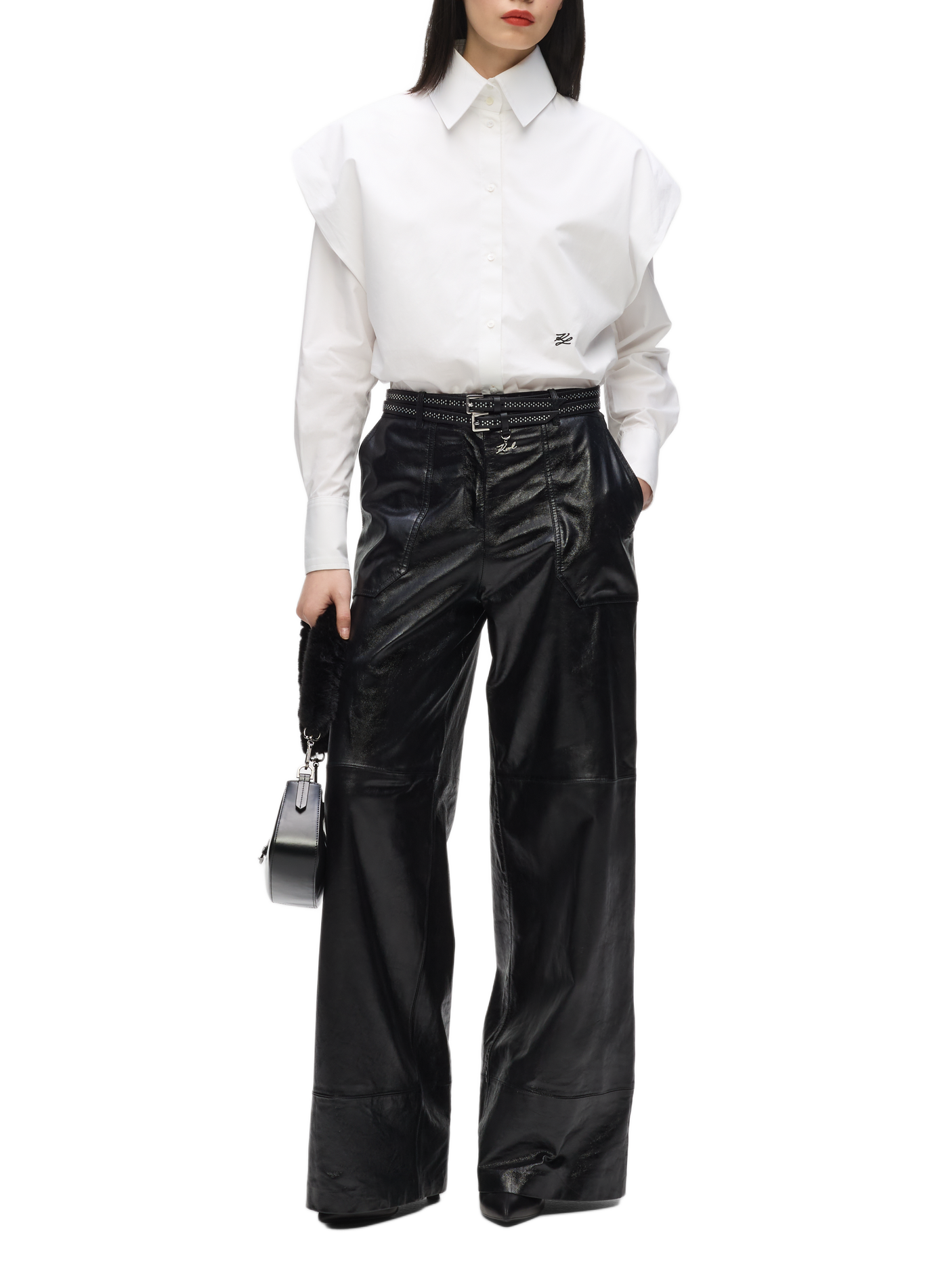 Straight shirt with a classic collar and defined shoulders in organic cotton KARL LAGERFELD White