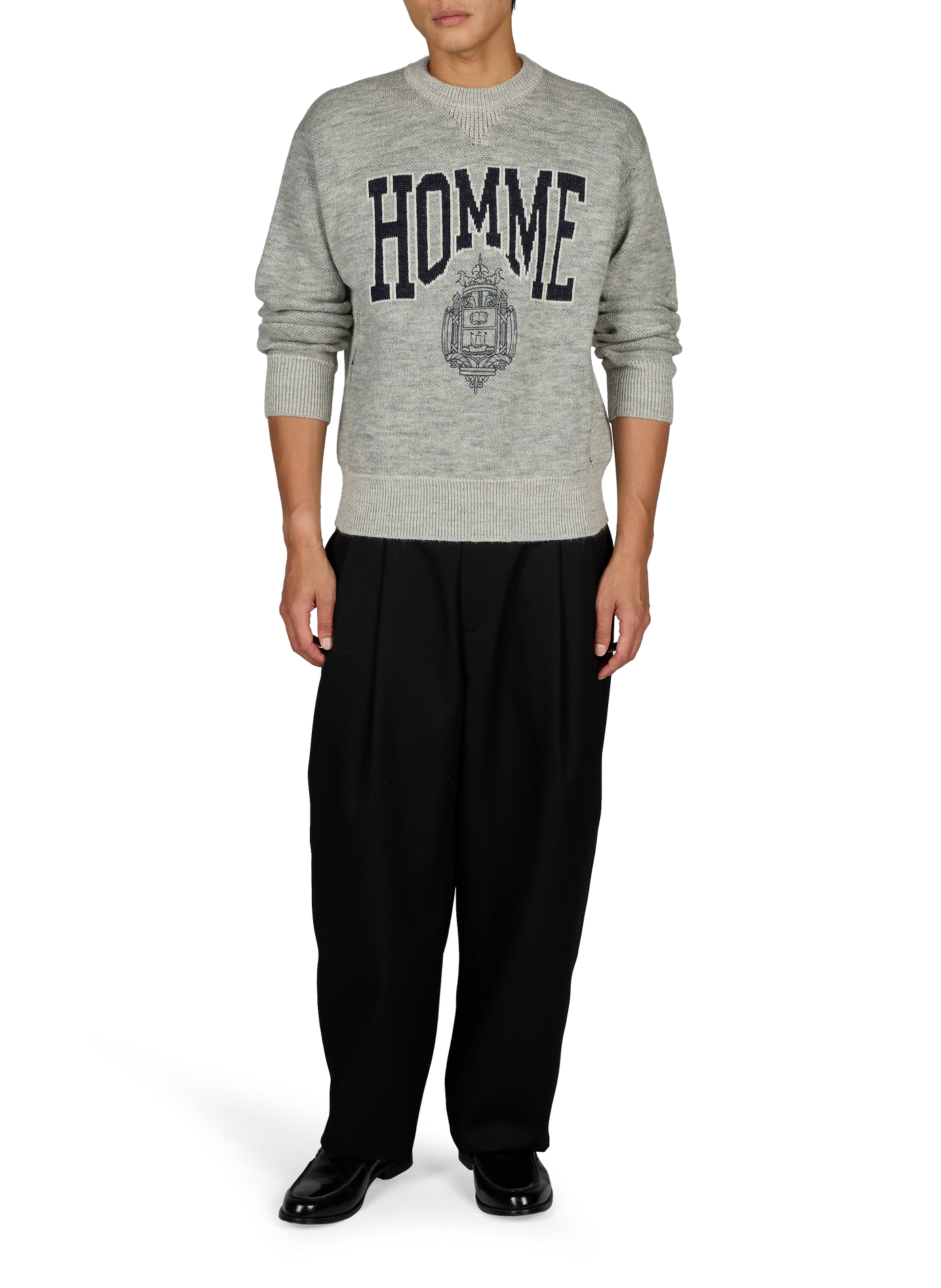 Straight fit round neck wool blend sweater COMME DES GARCONS HOMME Grey