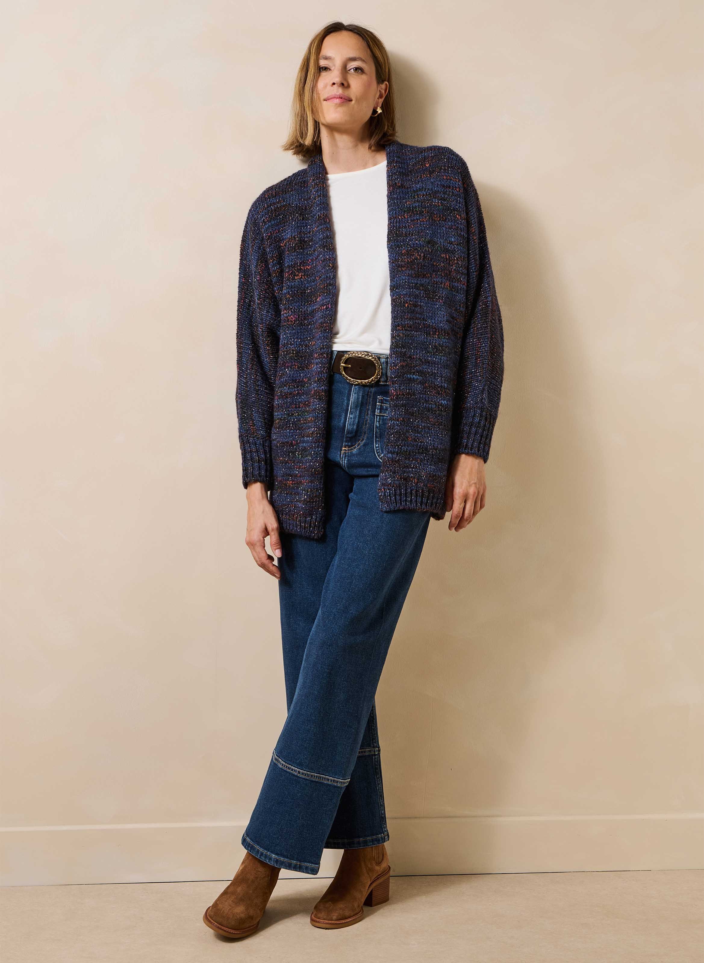 Halflang vest van meerkleurig breisel LA FEE MARABOUTEE Blauw