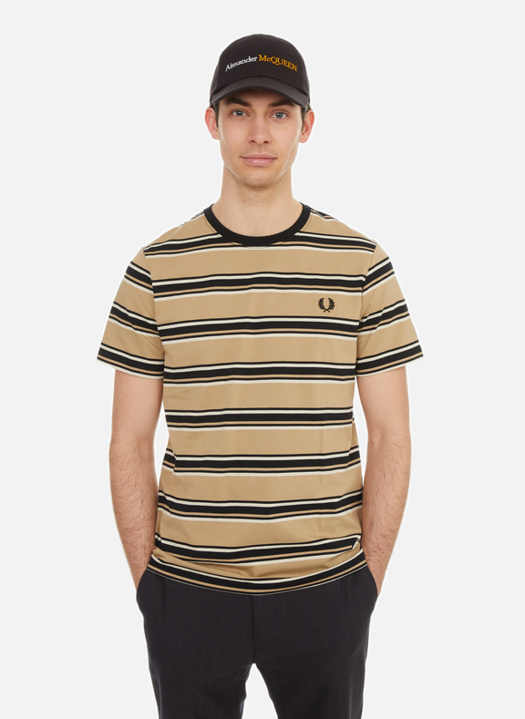 FRED PERRY Striped cotton T-shirt Beige