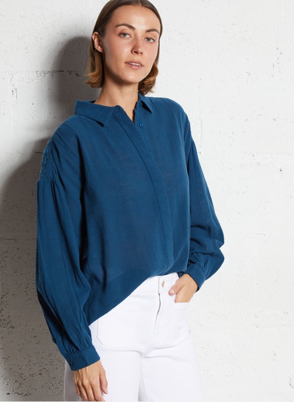 Chemise droite en coton persee Bleu by MAISON 123 MAISON 123 Chemise droite en coton persee Bleu
