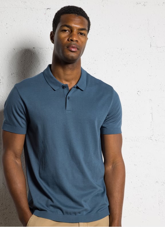 Polo manches courtes en maille unie Bleu by IKKS IKKS Polo manches courtes en maille unie Bleu