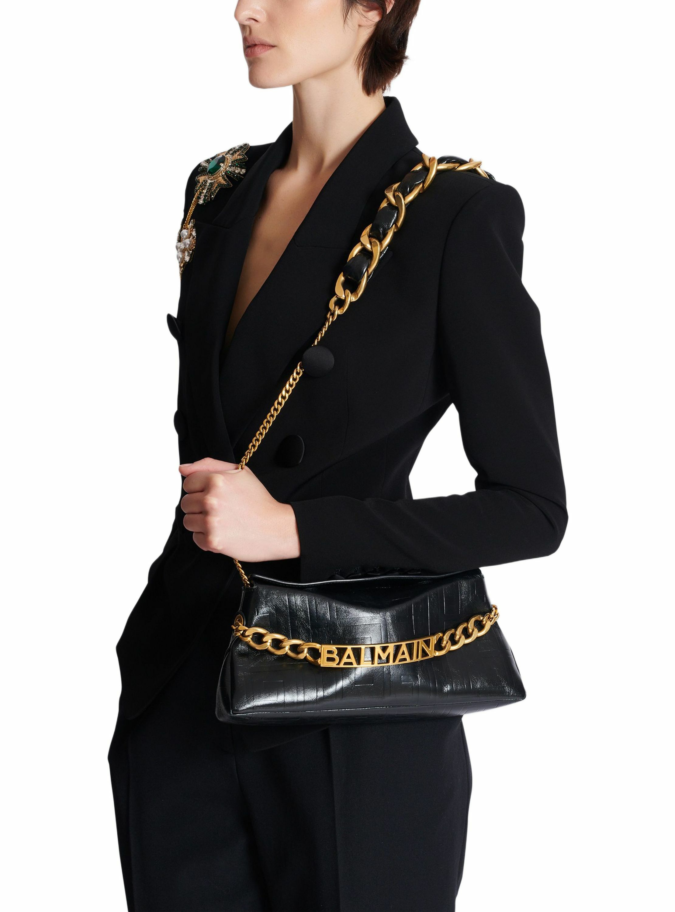 Pochette 1945 soft en cuir de veau froissé Noir