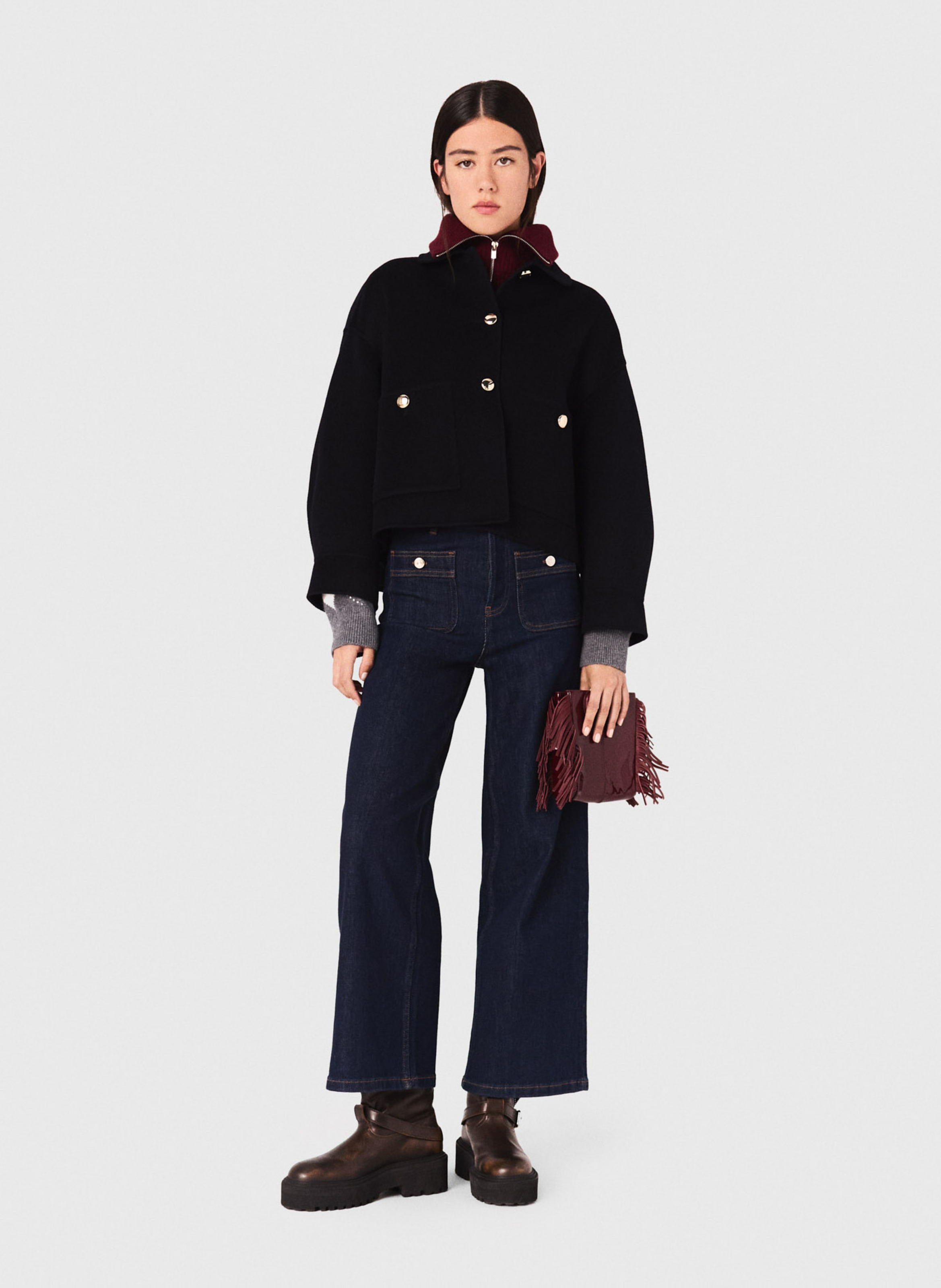 Veste courte ample en laine mélangée MAJE Bleu