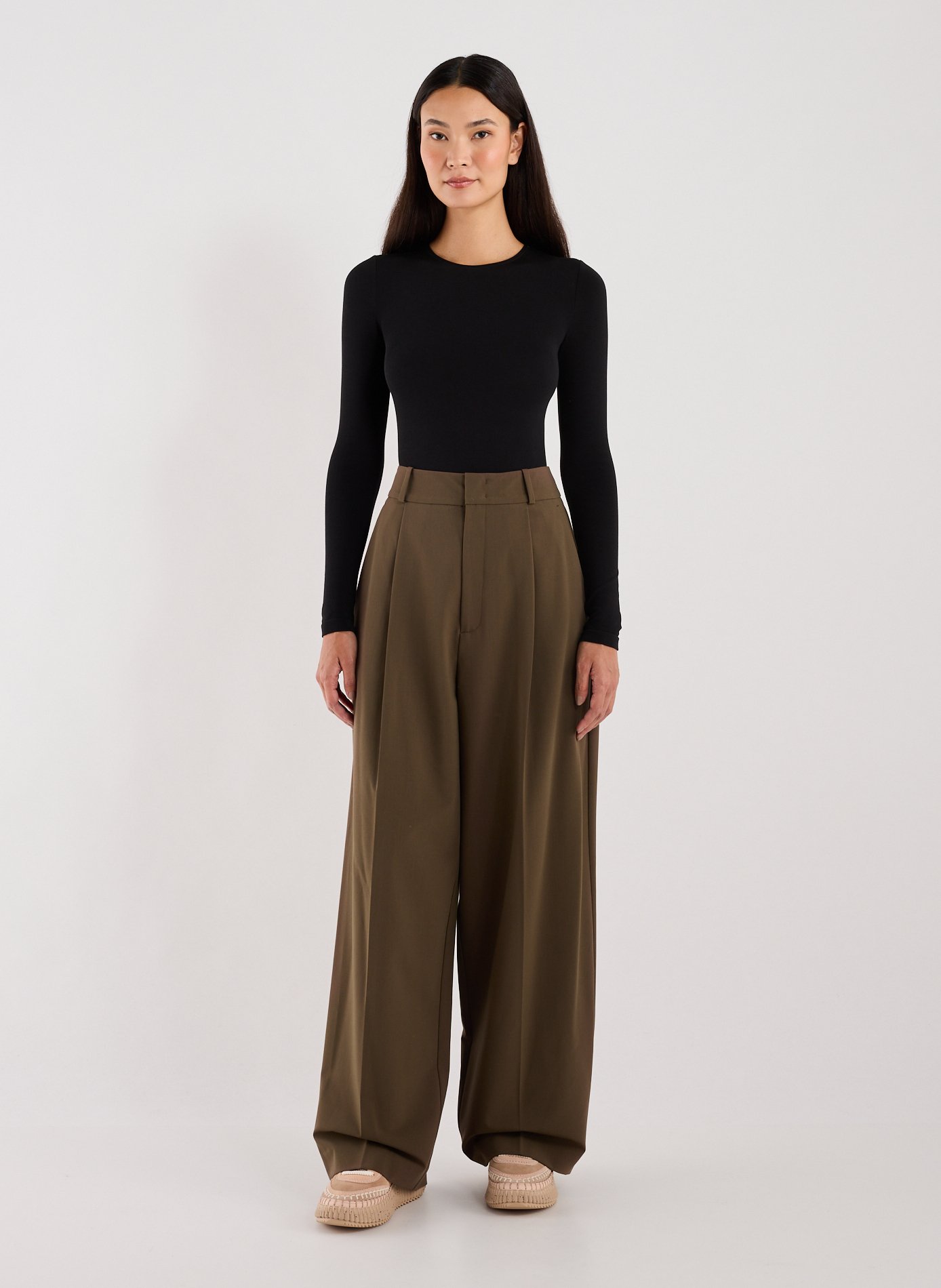 Pantalon droit à plis ADOLFO DOMINGUEZ Marron