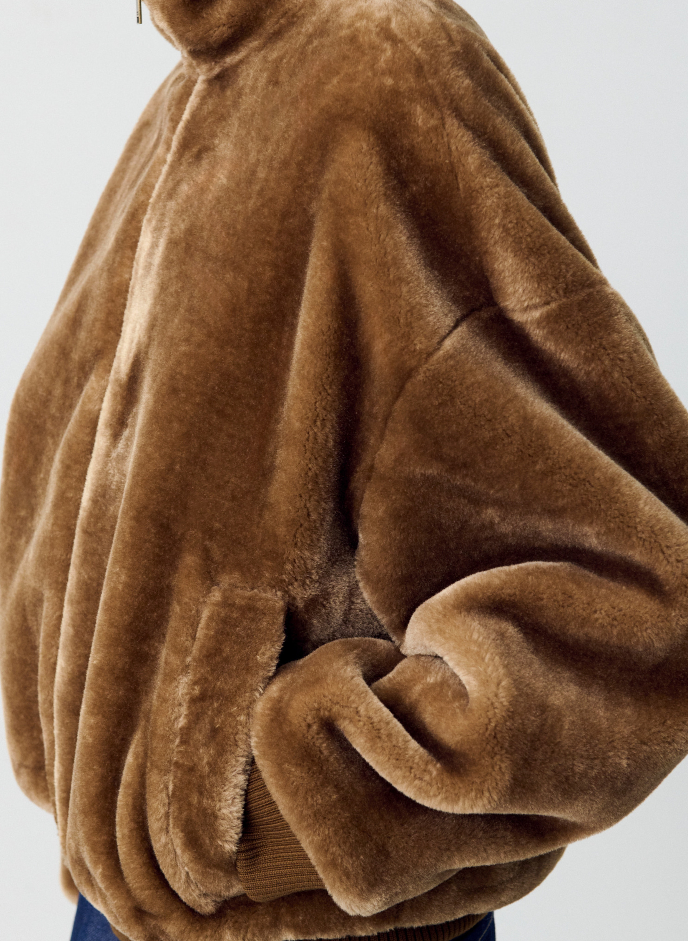 Veste droite col montant en fourrure synthétique fanya CLAUDIE PIERLOT Marron