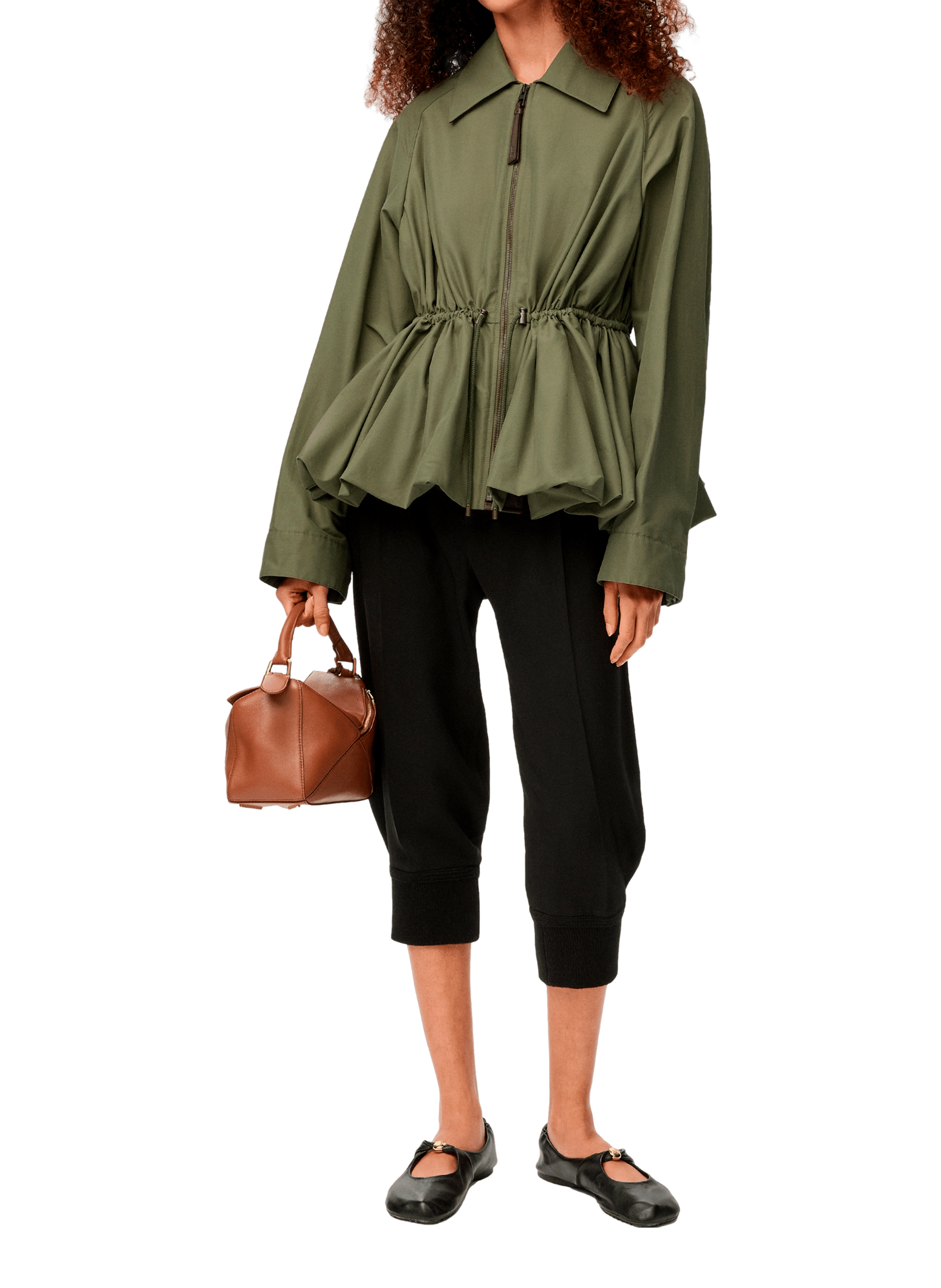 Fitted jacket in mixed leather and cotton LOEWE Green