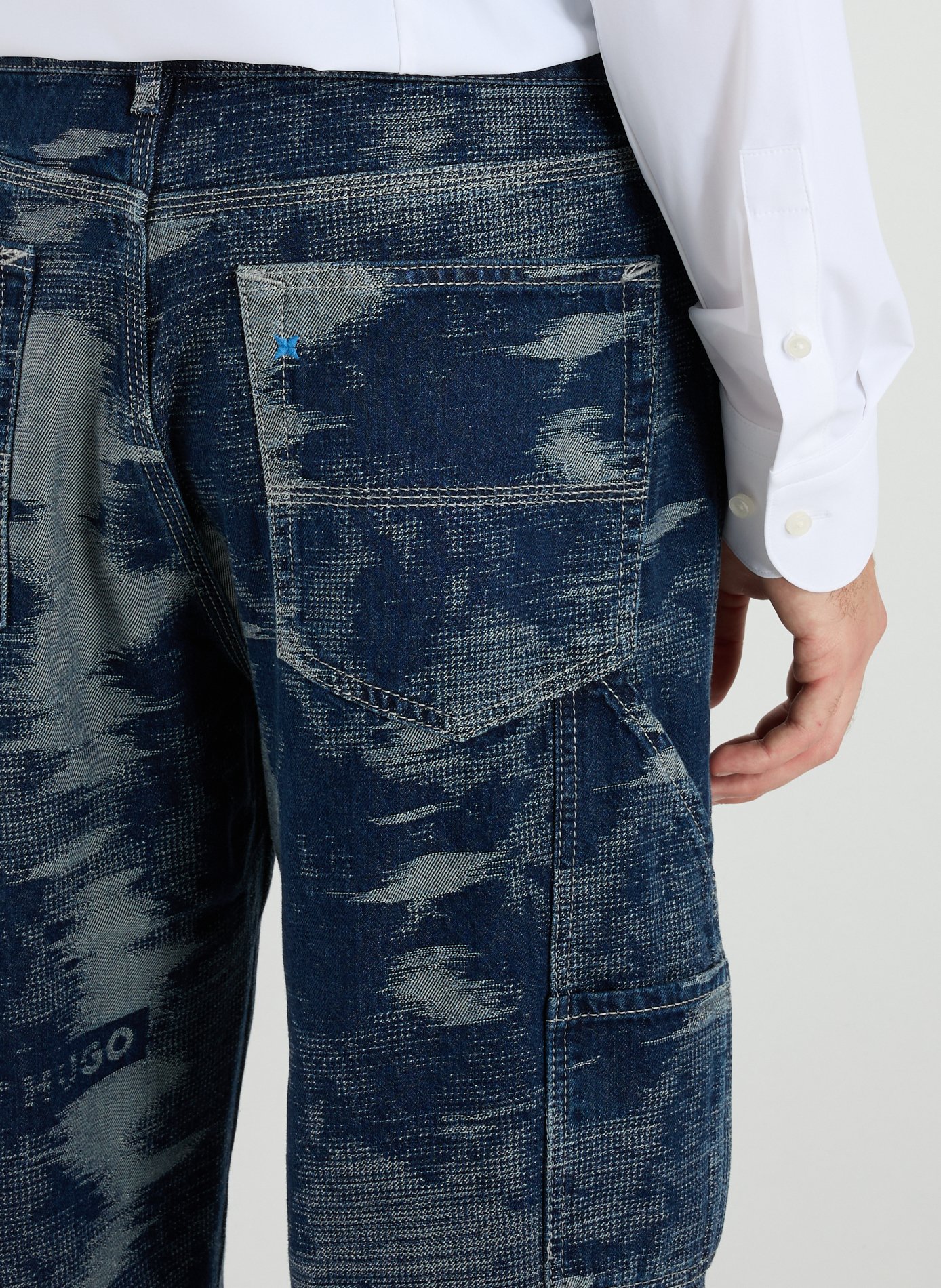 Jacquard cotton straight leg carpenter jeans HUGO BLUE Blue