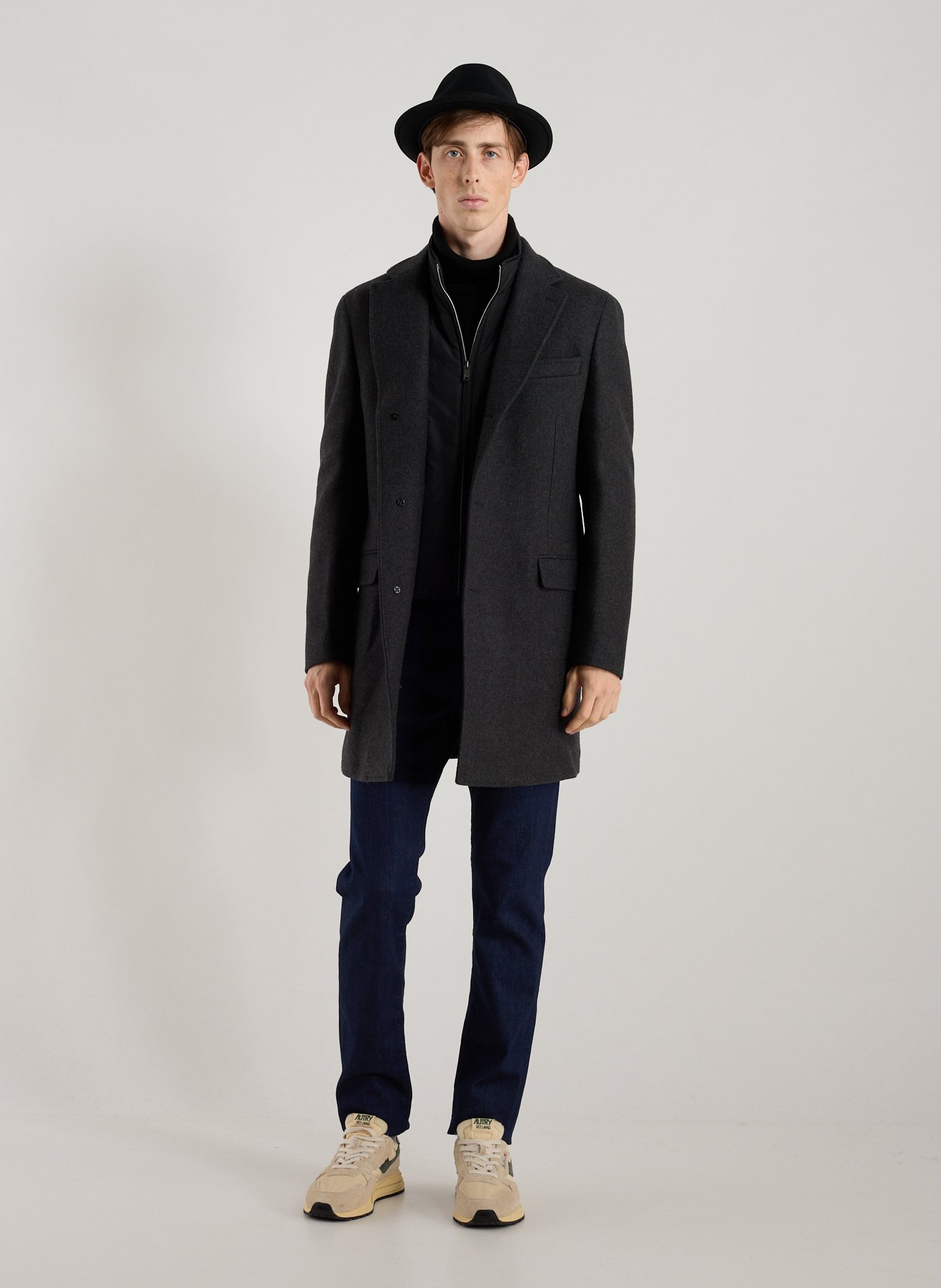 Double-faced wool and cashmere blend straight coat HACKETT Grey