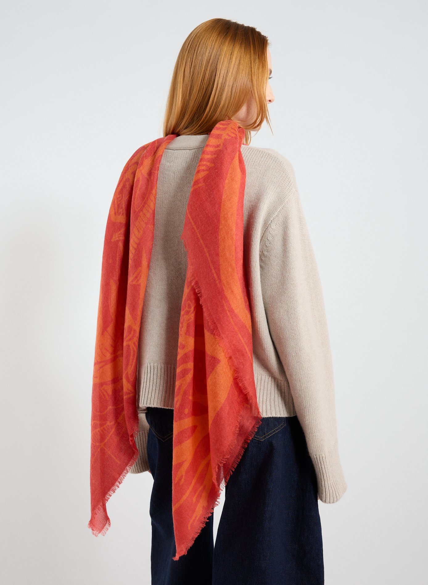 Écharpe à imprimé en soie PETRUSSE Rouge