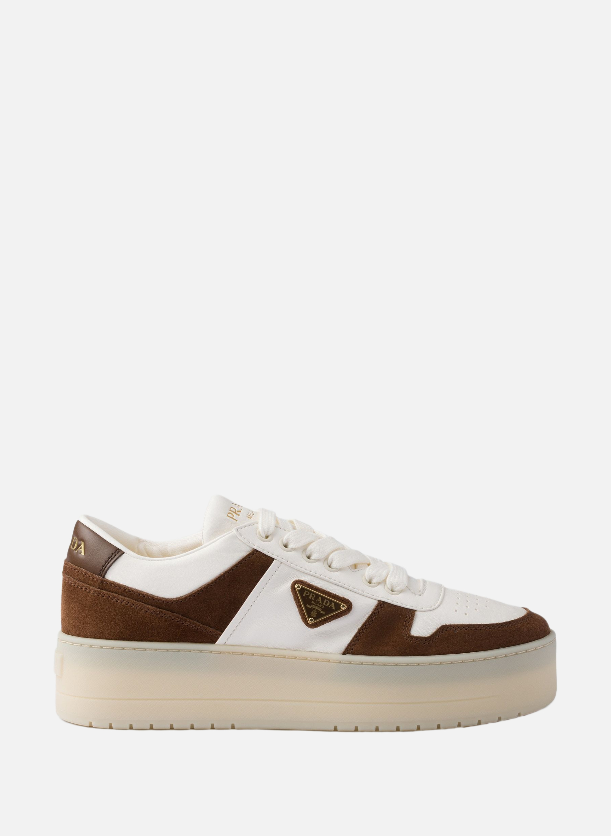 Sneakers downtown bold en cuir nappa et veau velou PRADA Marron