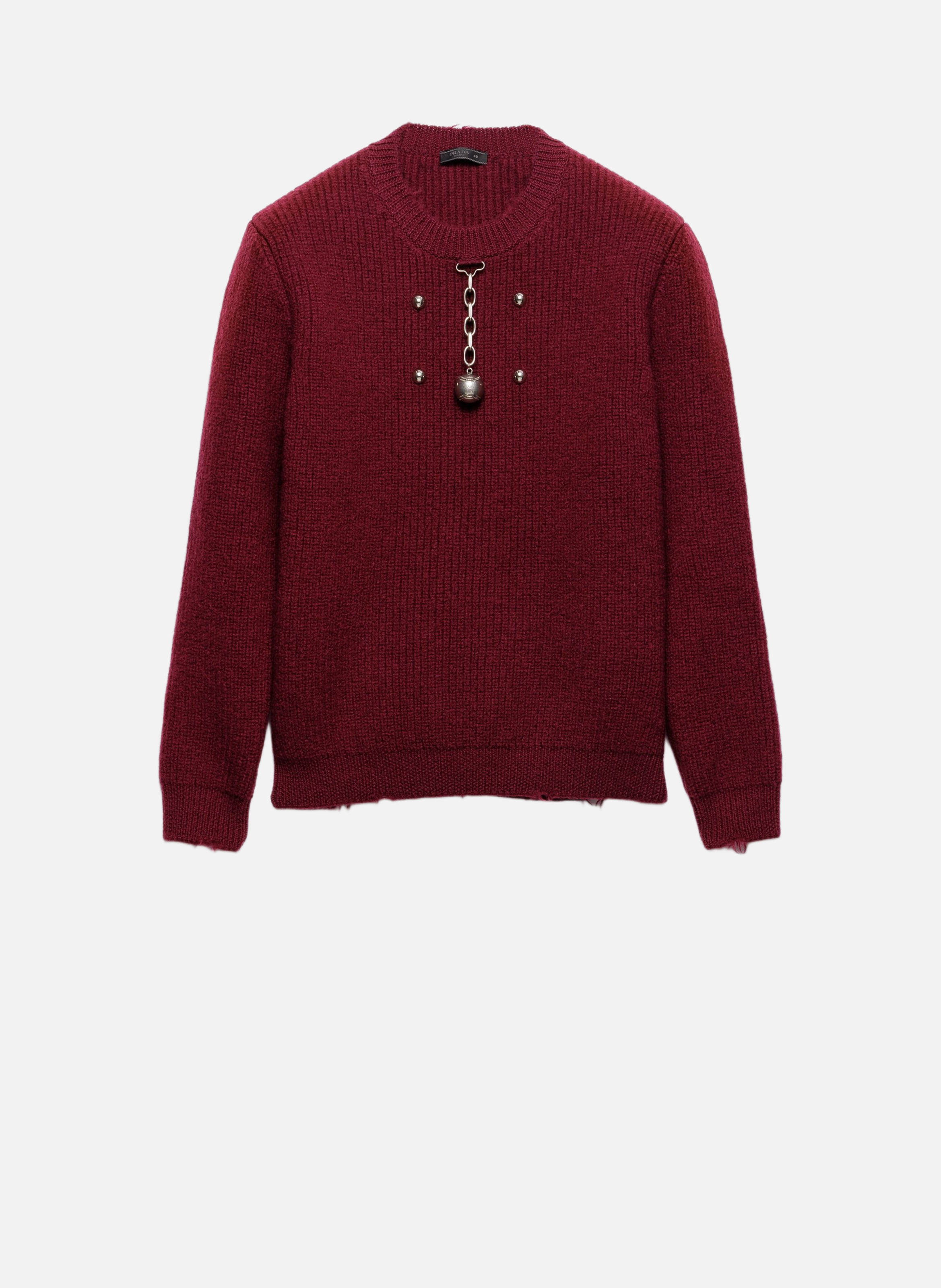 PRADA Pull à col rond en laine avec pendentif Rouge