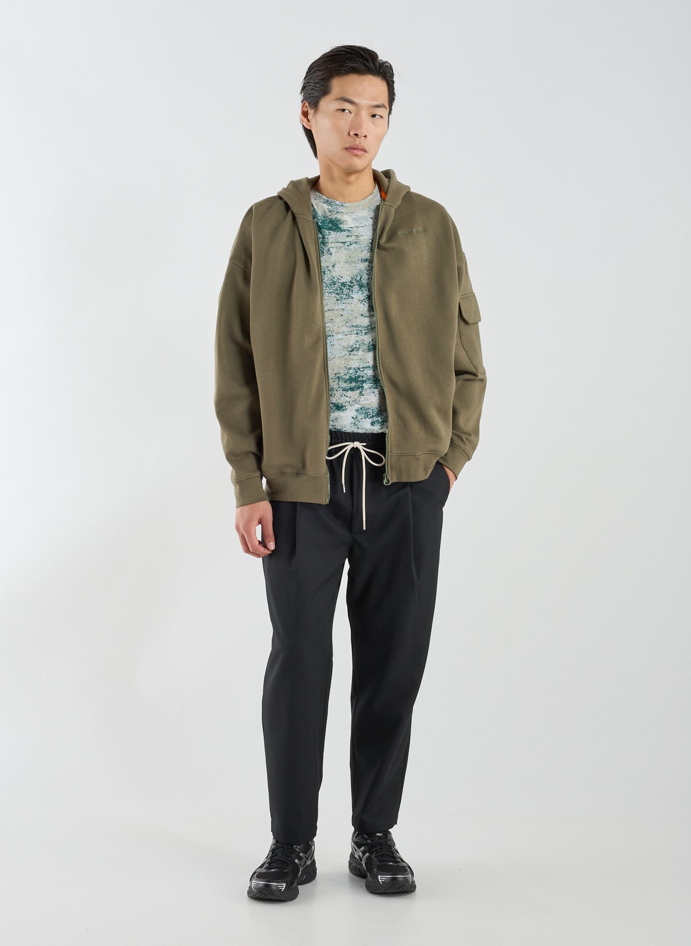 Sweat zippé à capuche en coton mélangé GERTRUDE ET GASTON Kaki