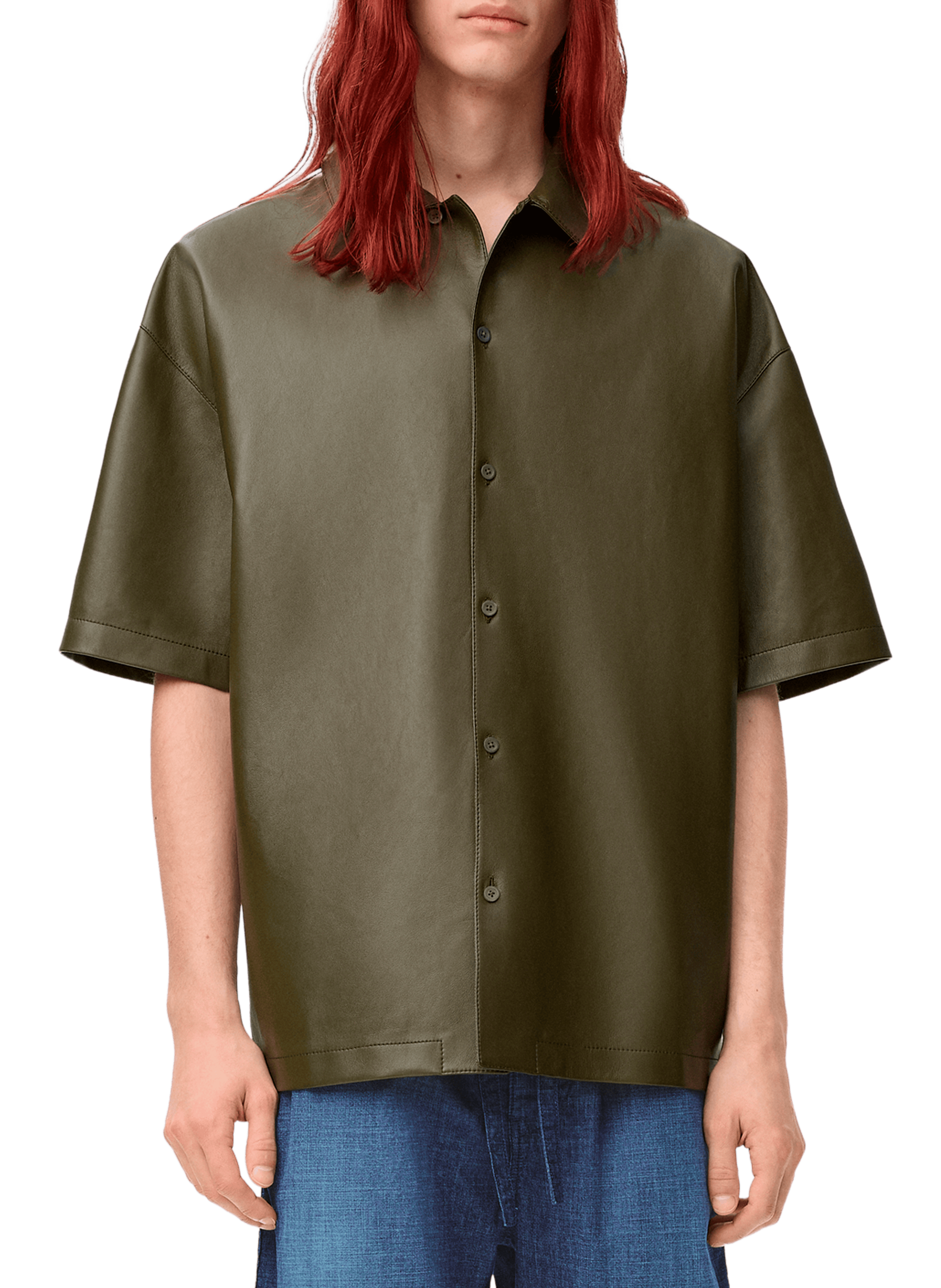 LOEWE Straight shirt in lambskin leather Green