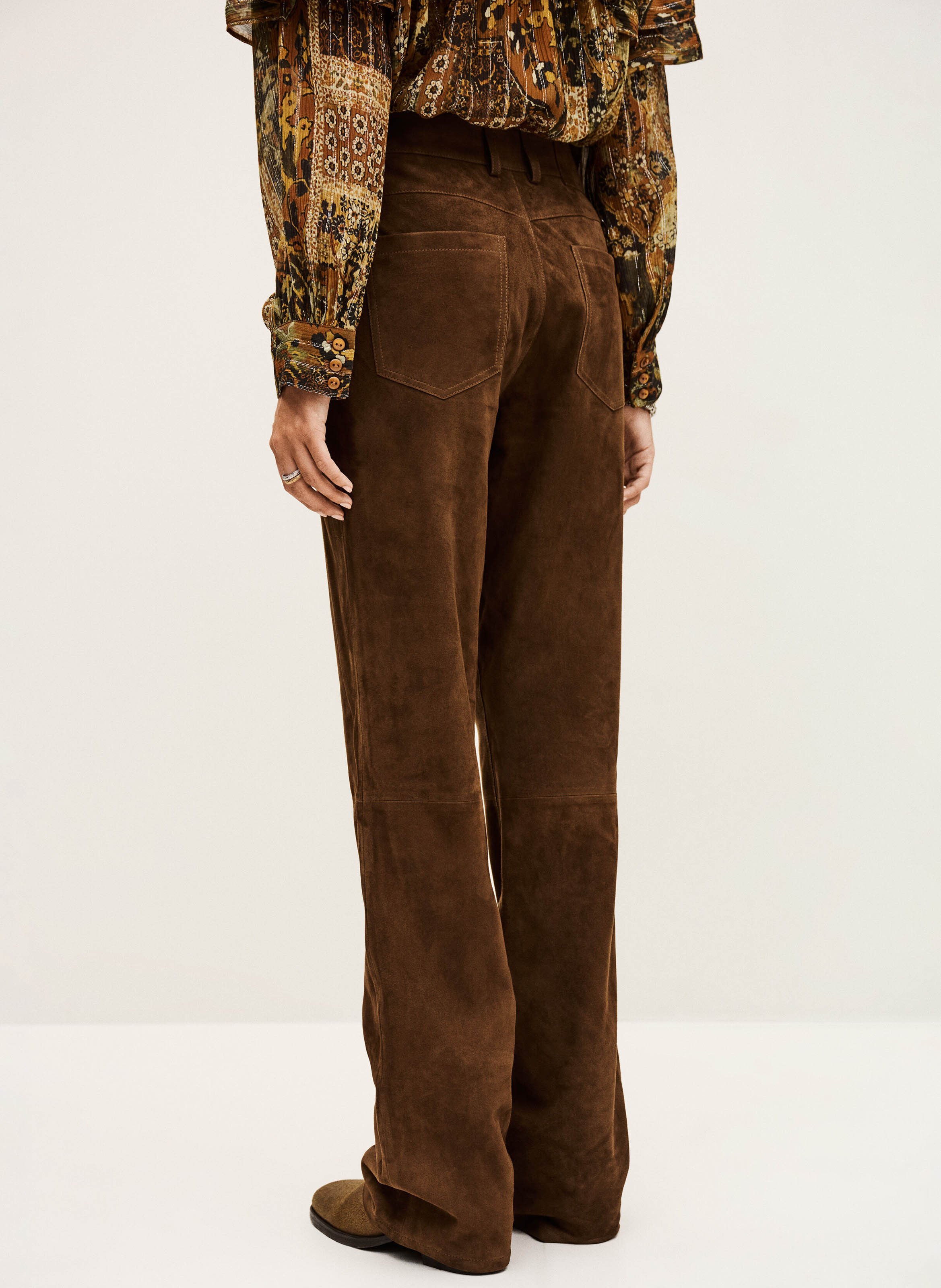 Pantalon large en daim mossi BA&SH Marron