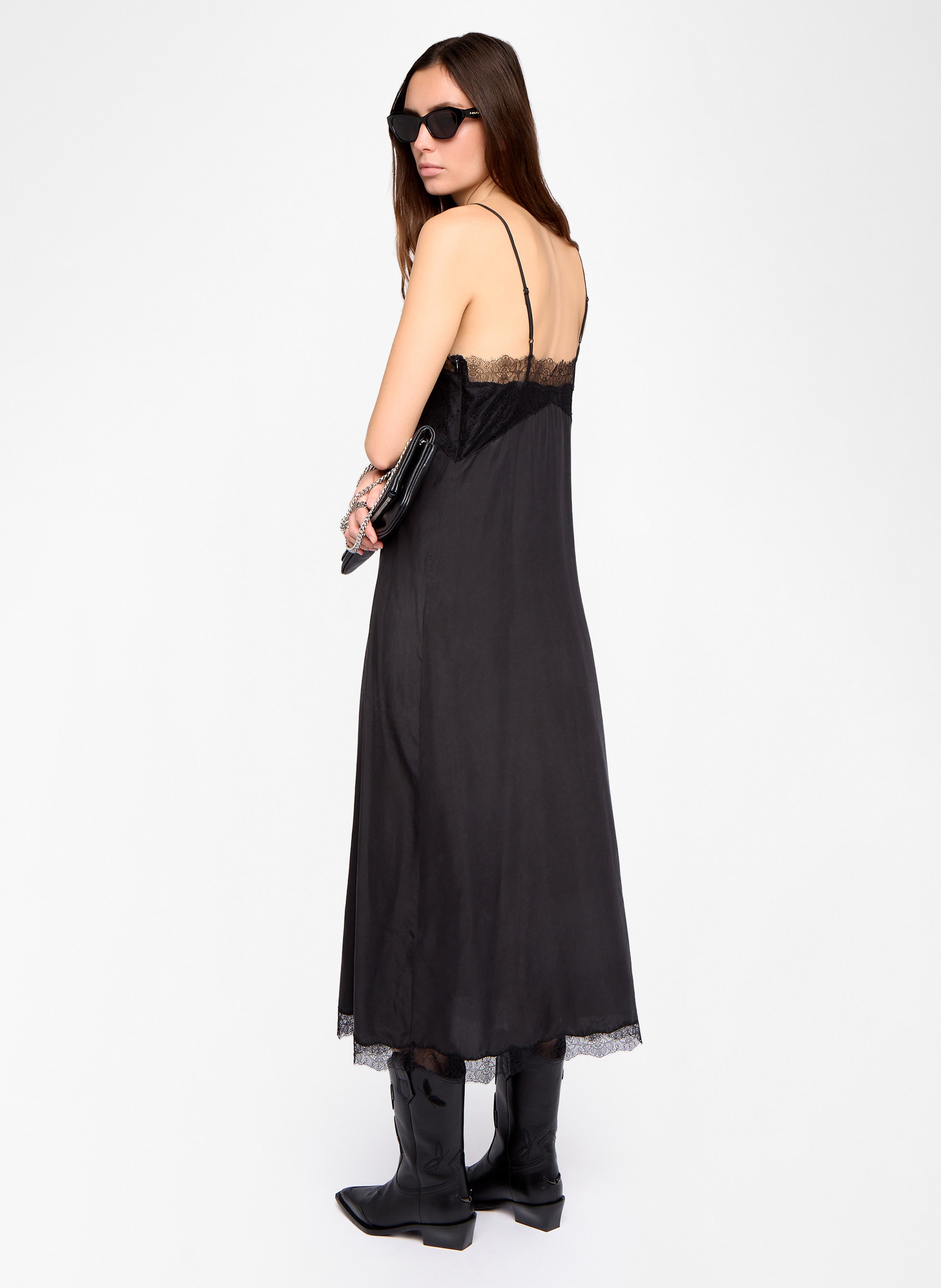 Robe midi col carré en soie ridar ZADIG&VOLTAIRE Noir