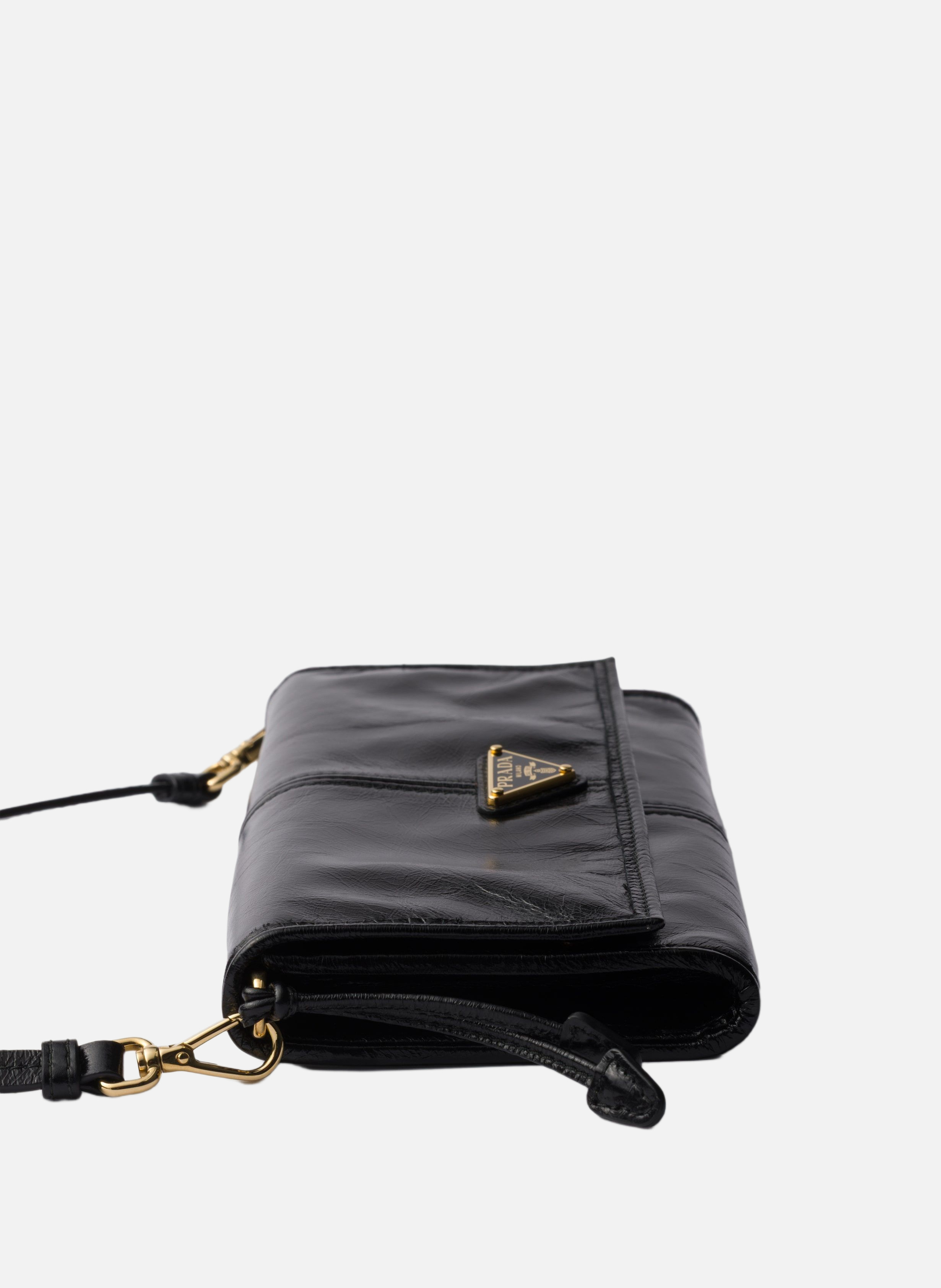 Porte-monnaie en cuir avec bandoulière PRADA Noir