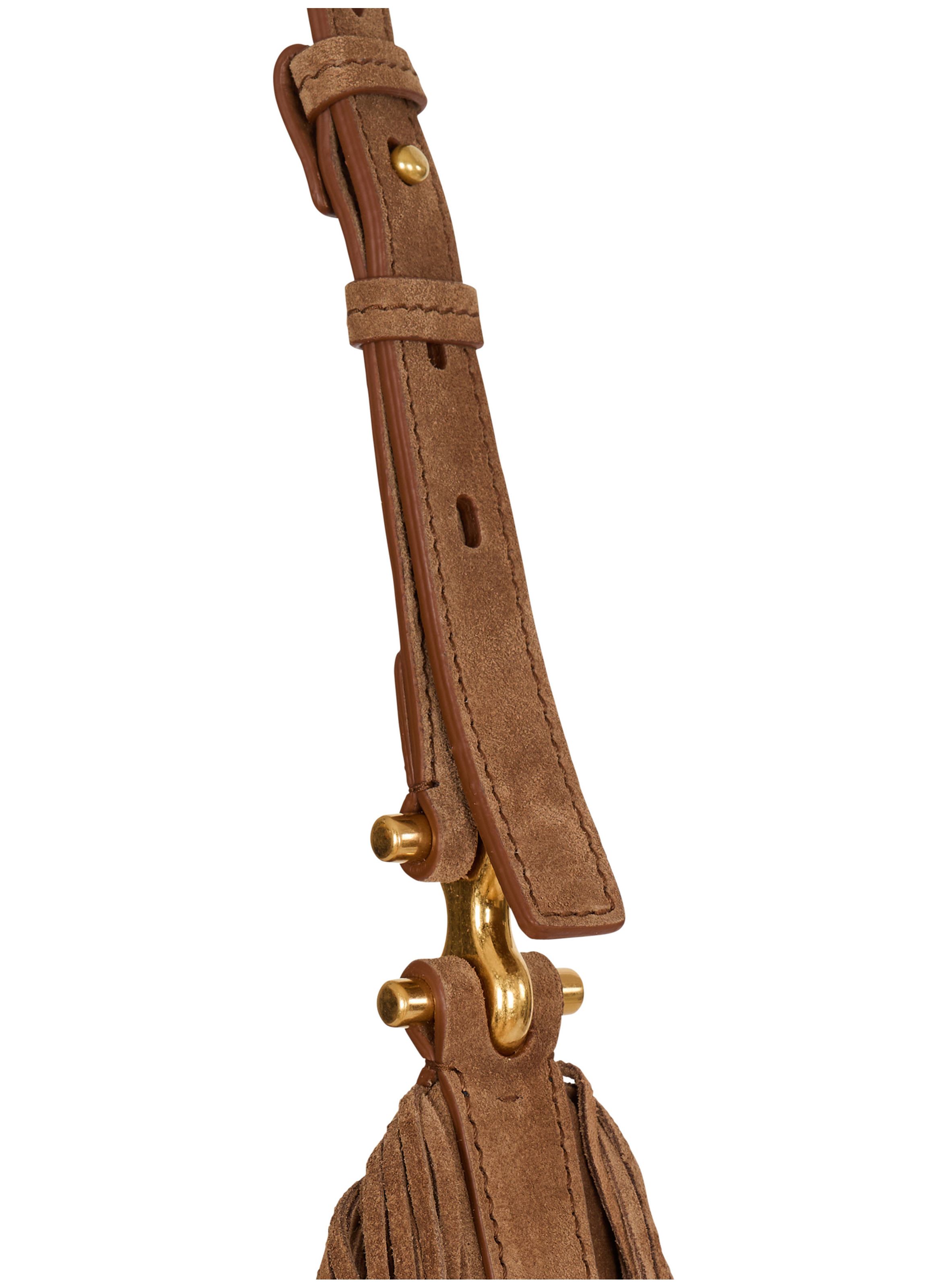 Sac ebene hobo en cuir suédé à franges BALMAIN Marron