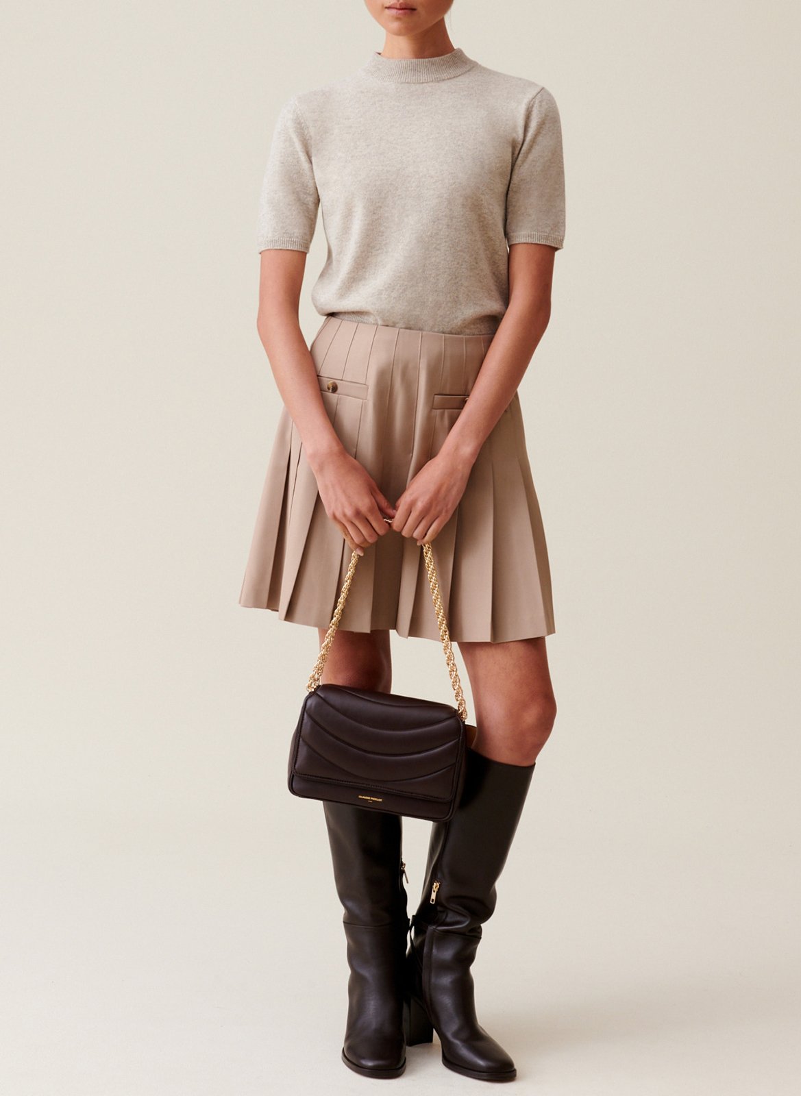 Jupe courte plissée CLAUDIE PIERLOT Beige