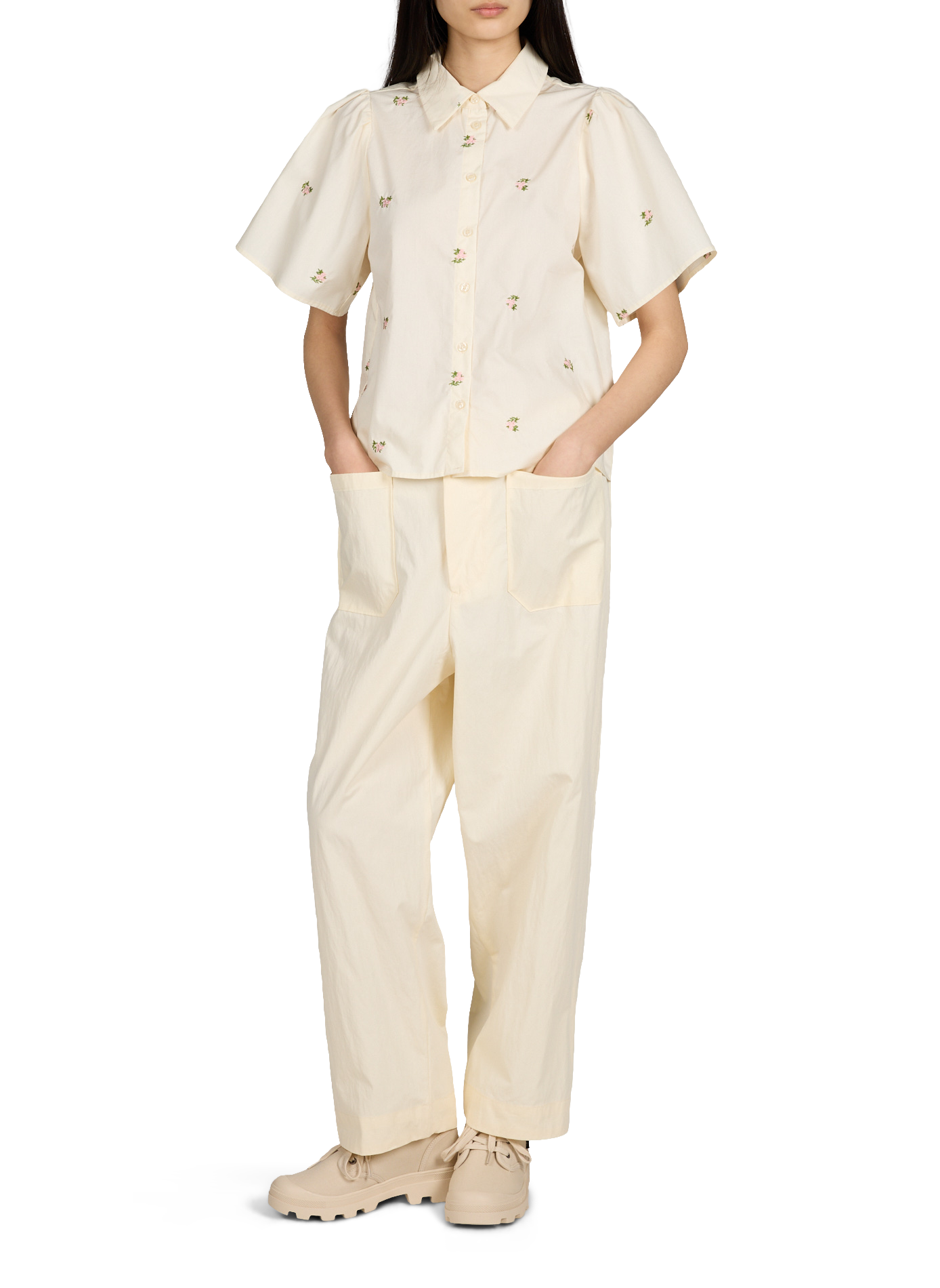 Chemise à fleurs en coton OBJECT Blanc