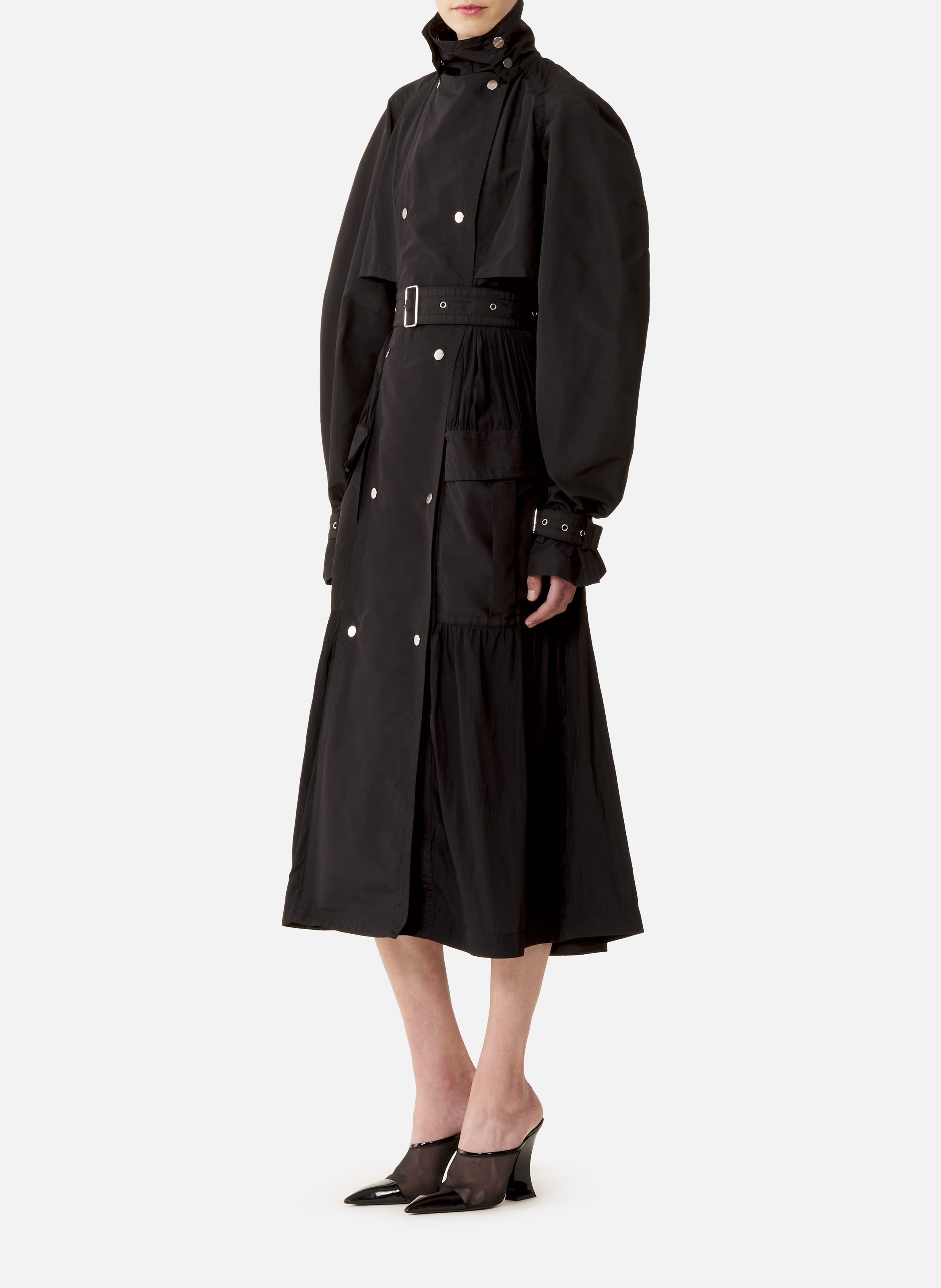 Trench bi-matière en faille de soie et charmeuse LANVIN Noir