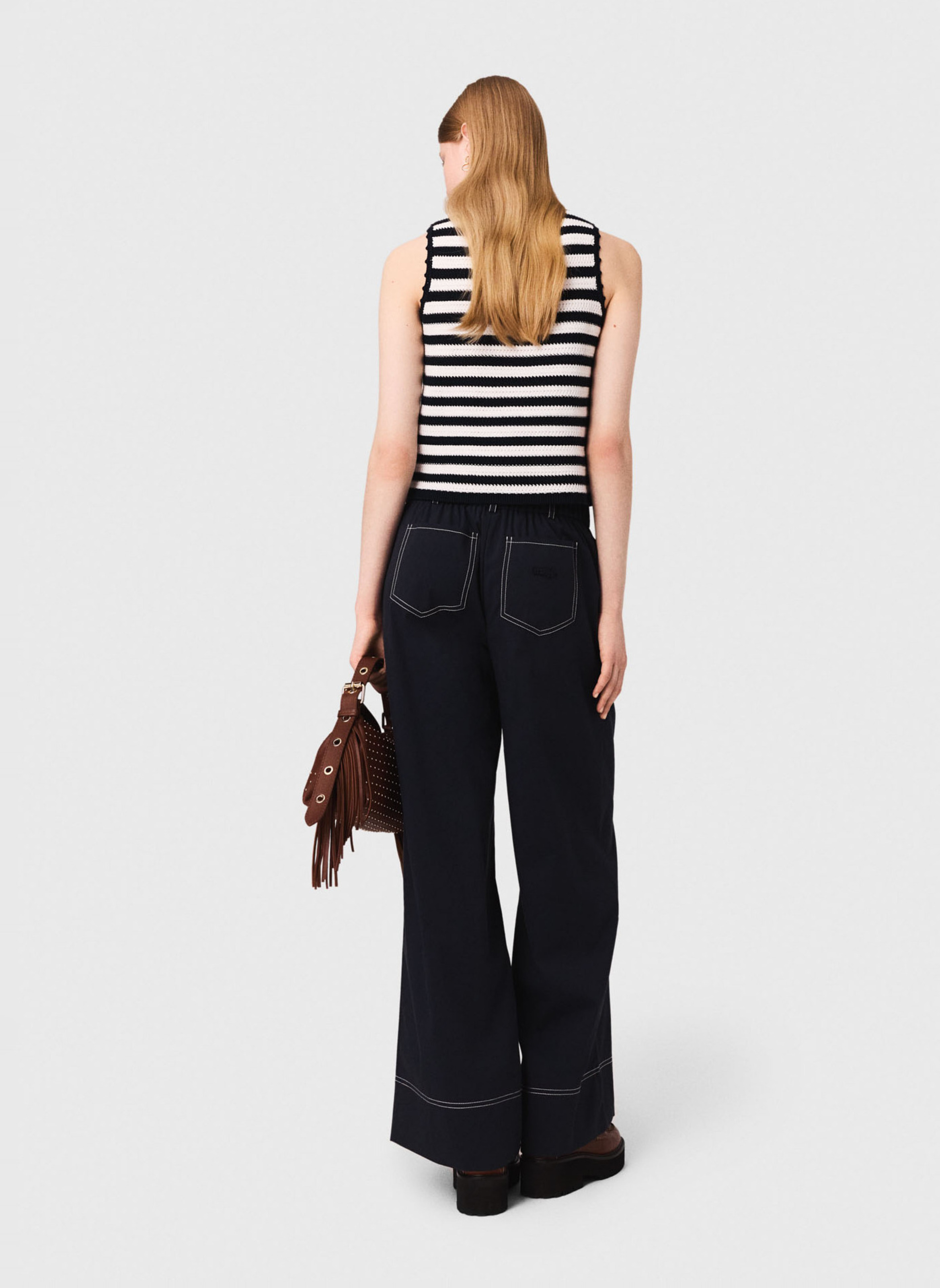 Pantalon large en coton mélangé MAJE Bleu