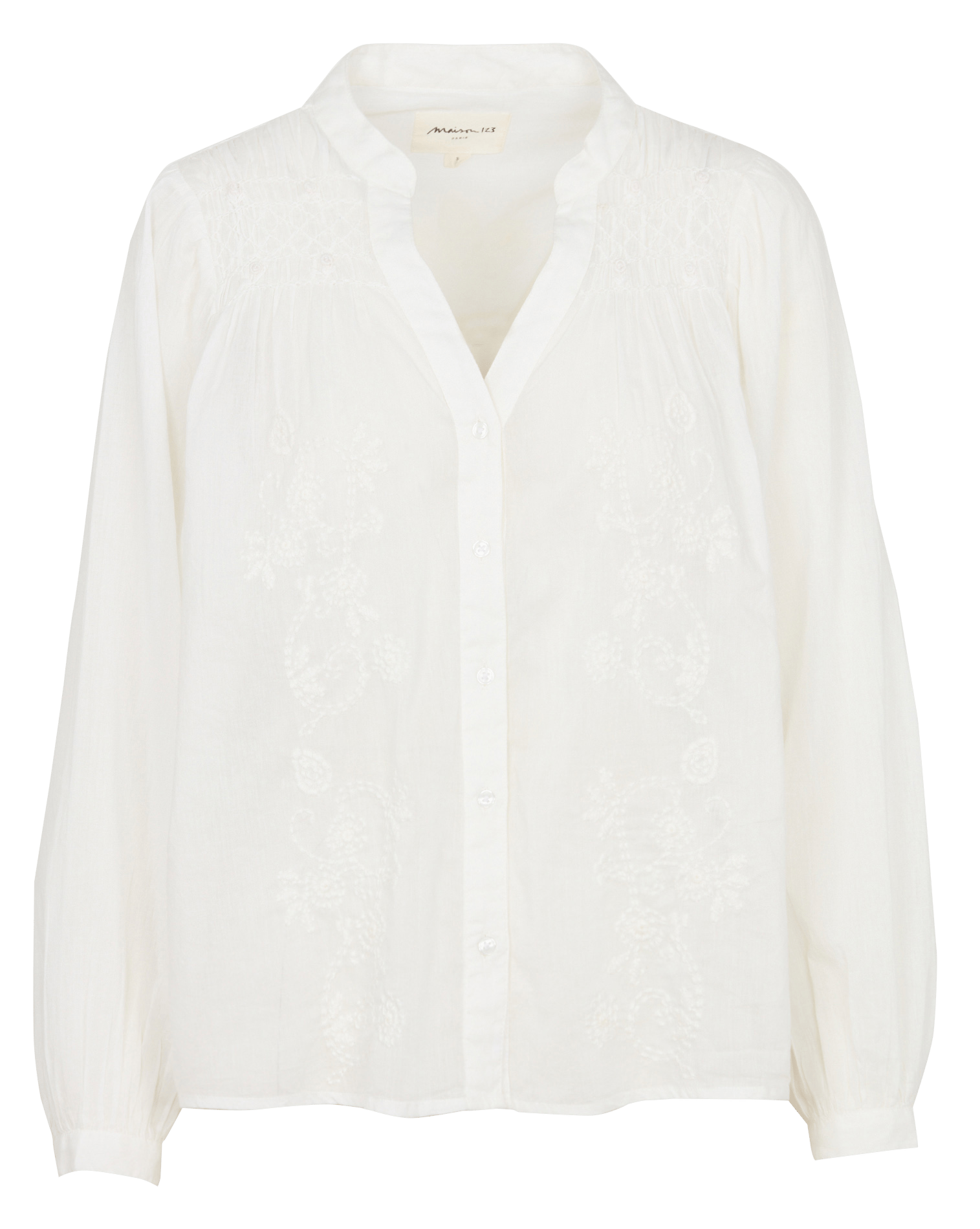 Chemise droite col v en coton brodé darcie MAISON 123 Blanc