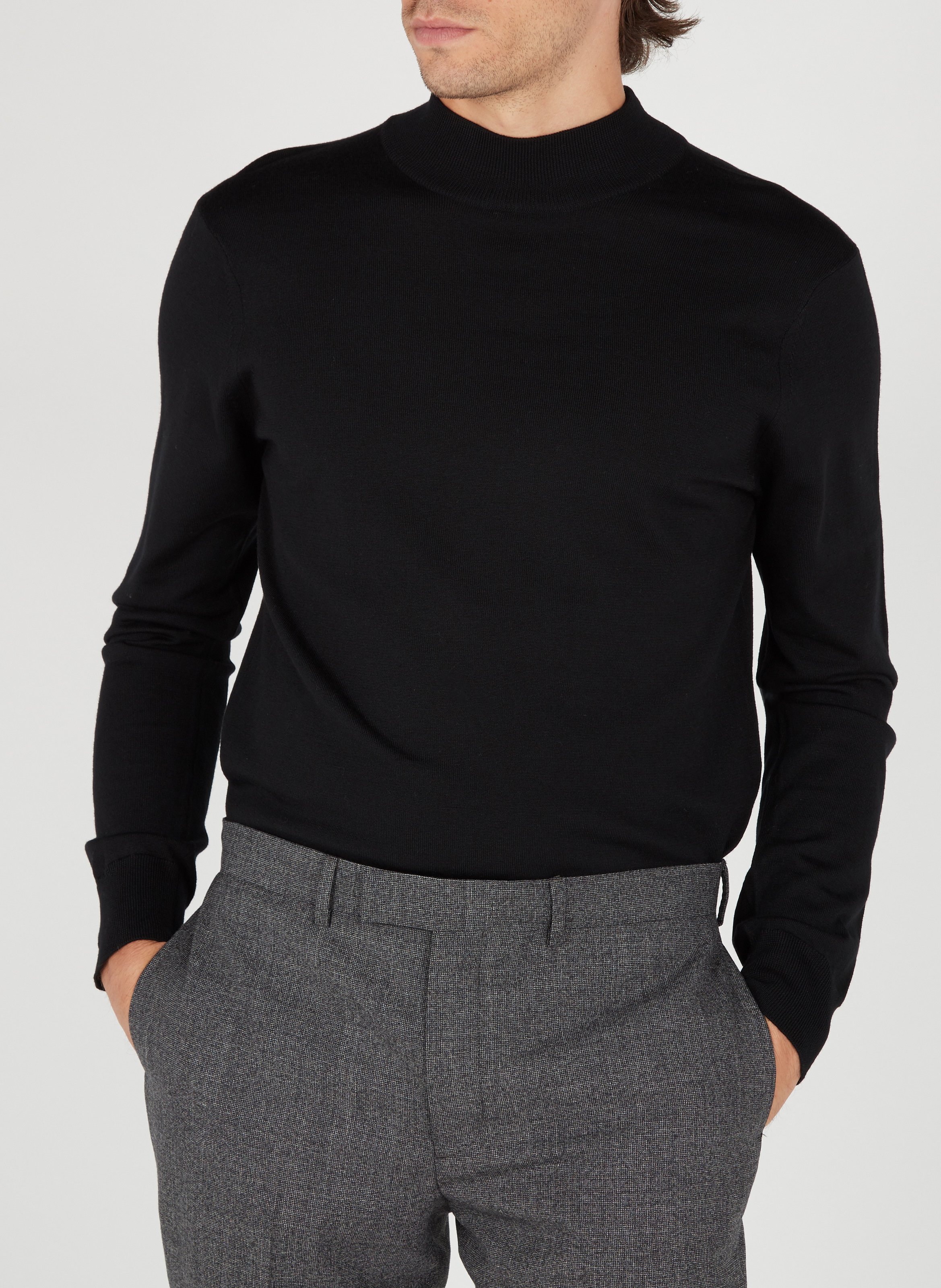 Pull col montant regular-fit en laine SANDRO Noir
