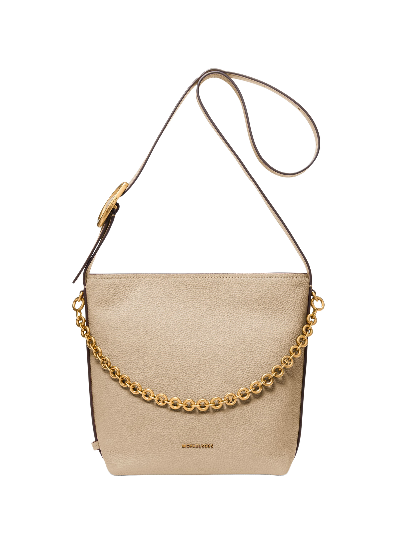 Bucket bag with chain detail in grained leather MICHAEL KORS Beige