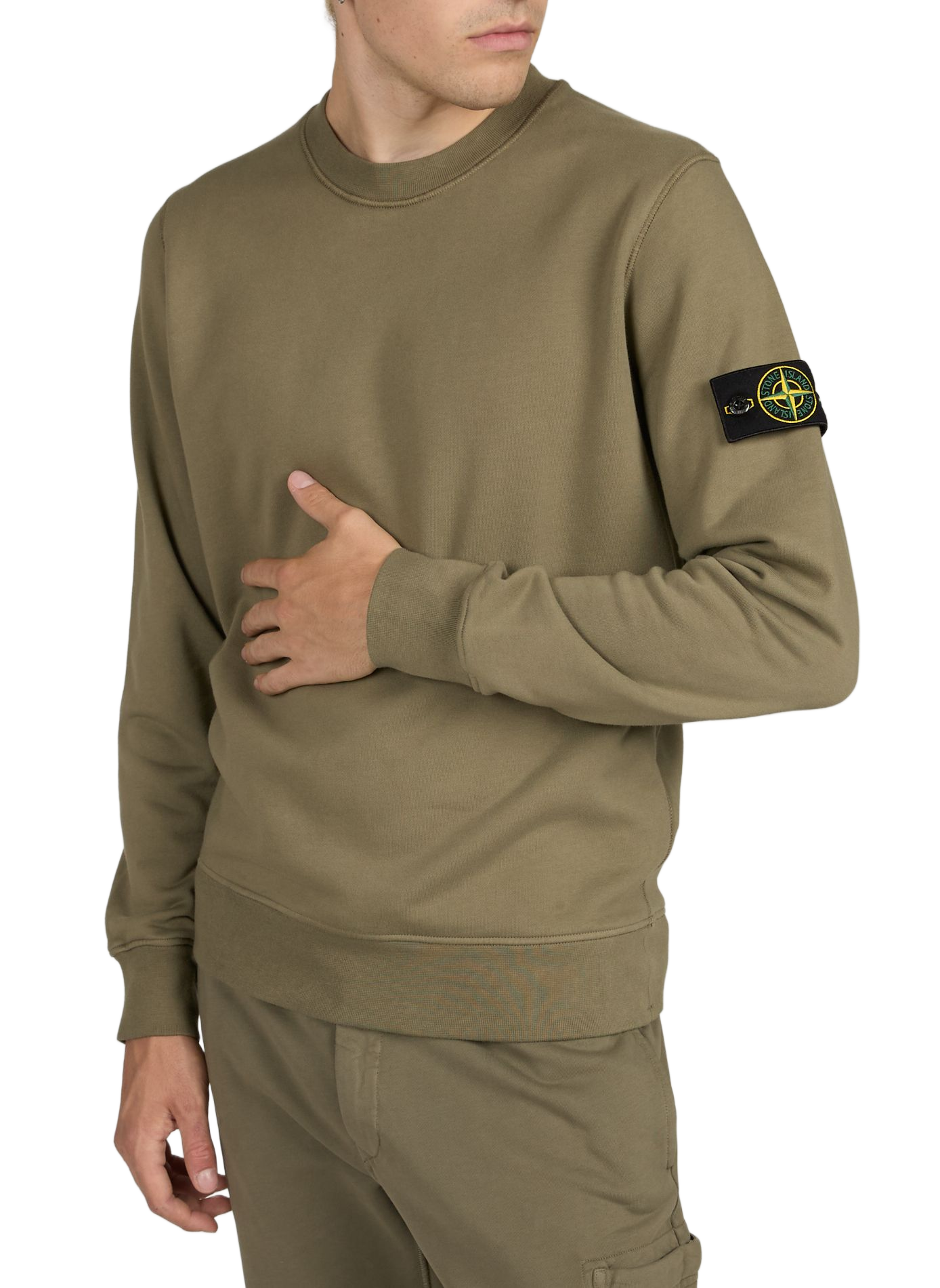 Gerader Rundhalsausschnitt-Pullover in Uni STONE ISLAND Khaki