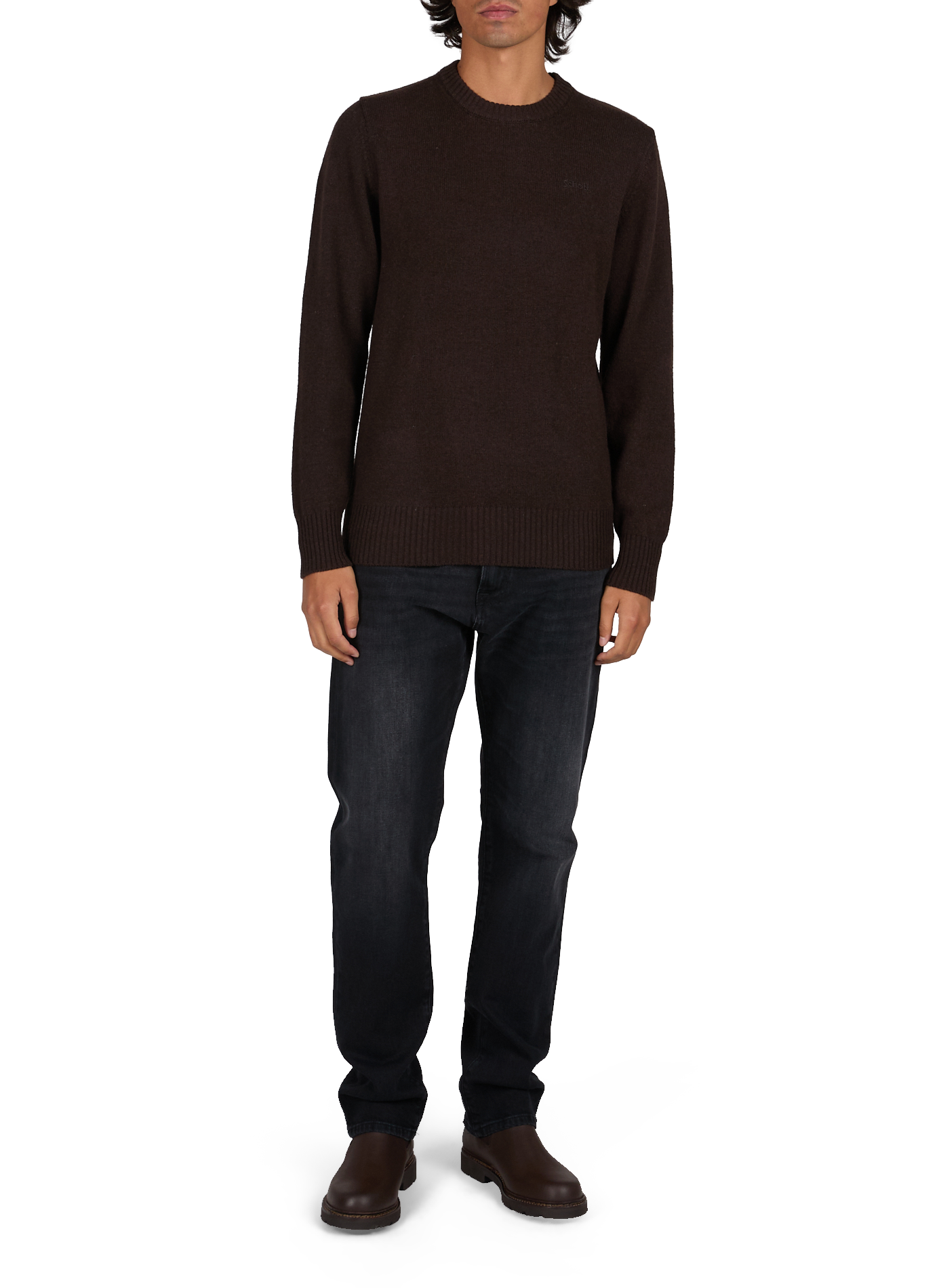 Rundhalsausschnitt-Pullover aus gemischter Wolle SCHOTT Braun