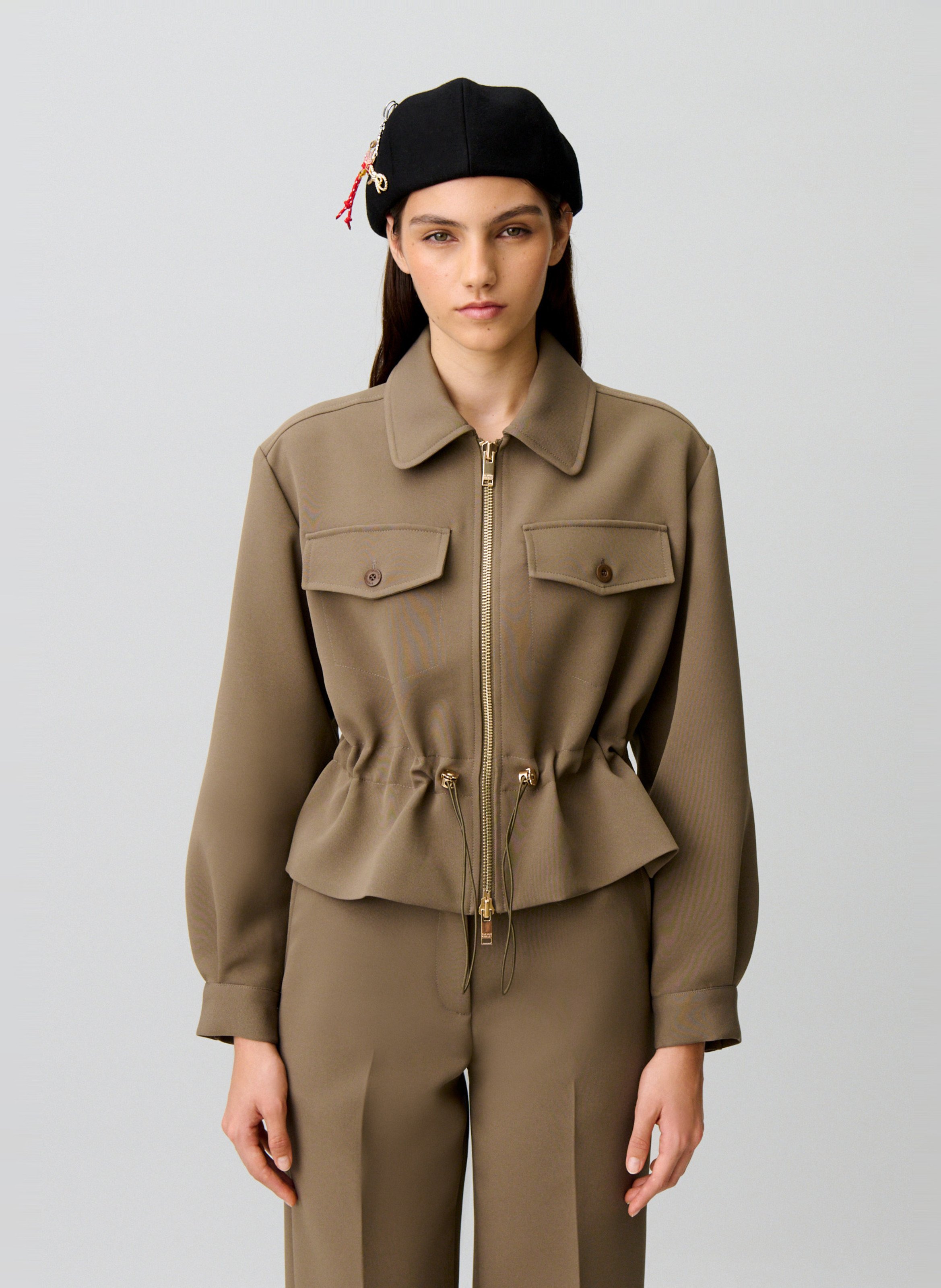 Blouson cintré manches longues uni CLAUDIE PIERLOT Kaki
