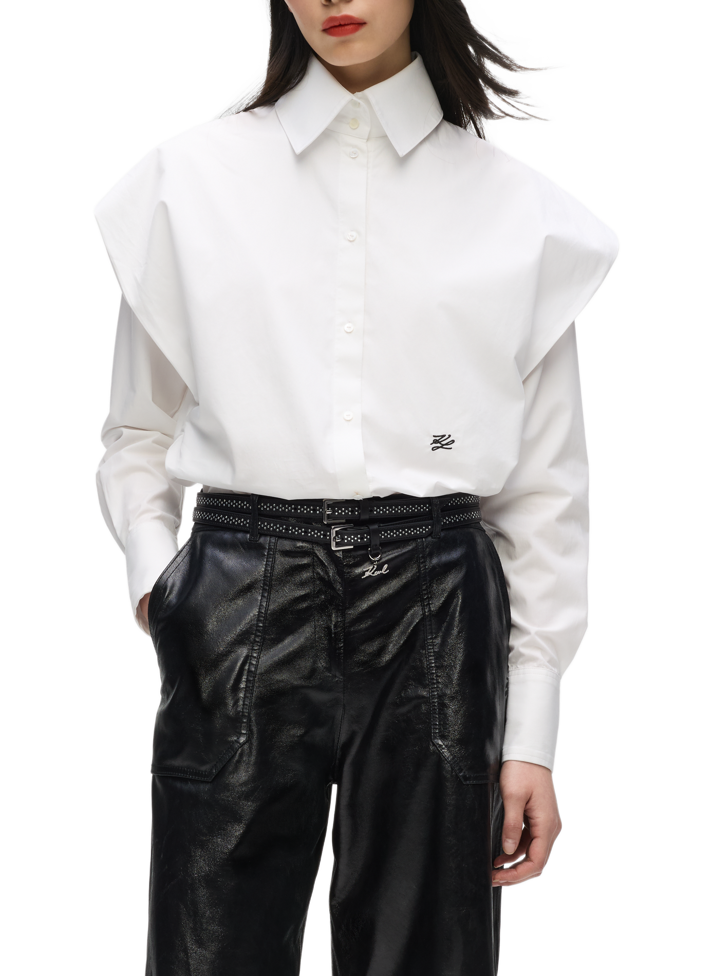 Straight shirt with a classic collar and defined shoulders in organic cotton KARL LAGERFELD White