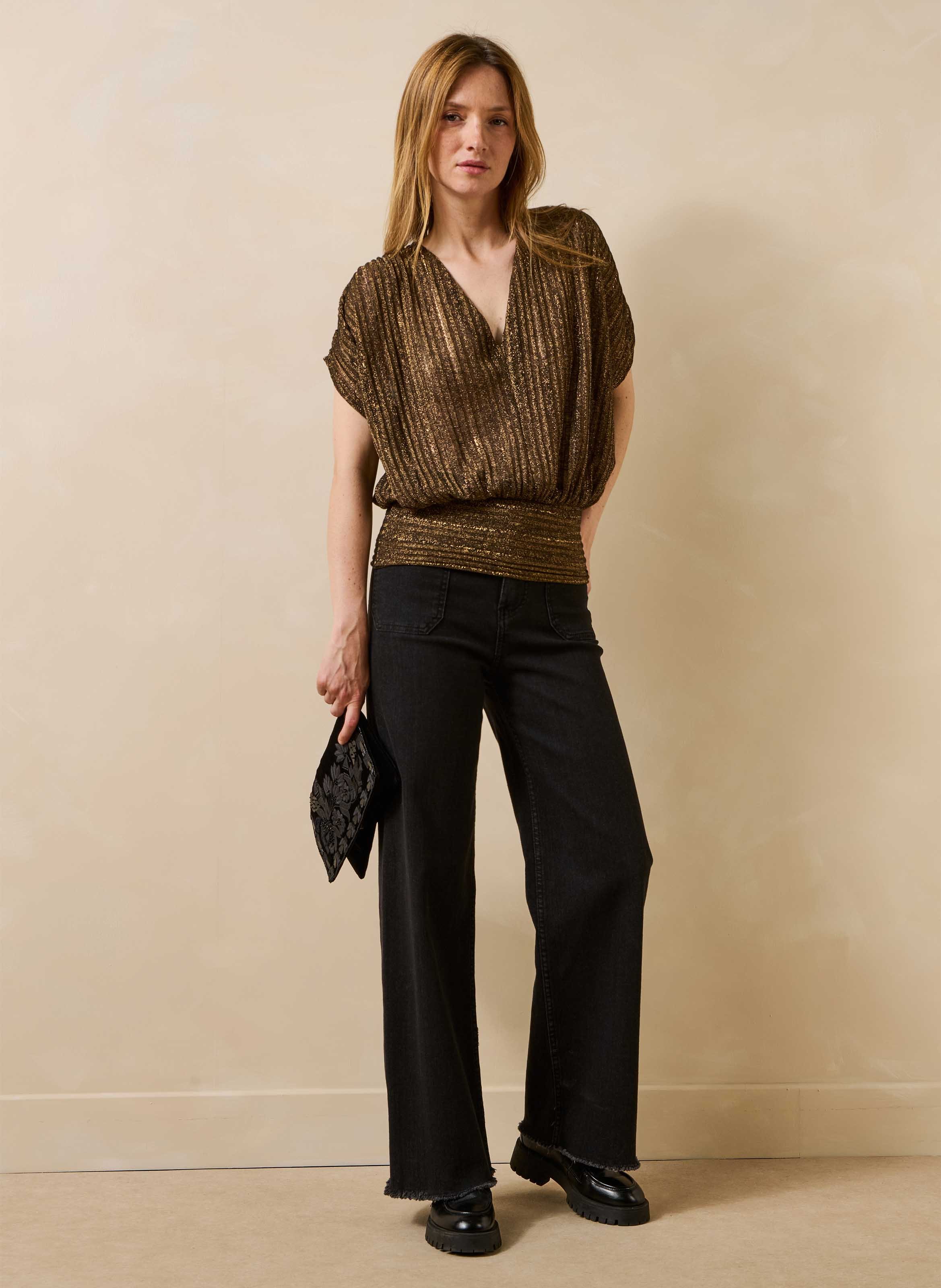 Top met V-hals LA FEE MARABOUTEE Zwart