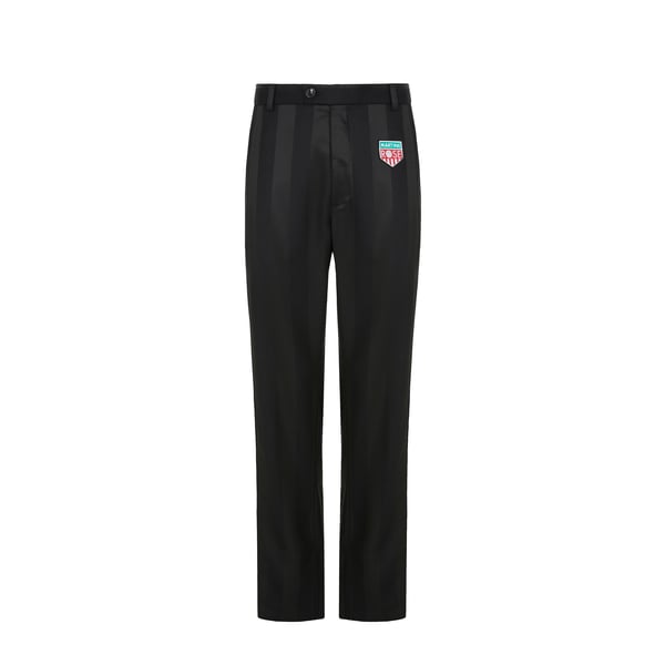 Pantalon rayé satiné en laine et viscose mélangée