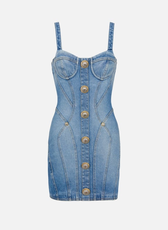 Robe courte en denim à boutons Bleu by BALMAIN BALMAIN Robe courte en denim à boutons Bleu
