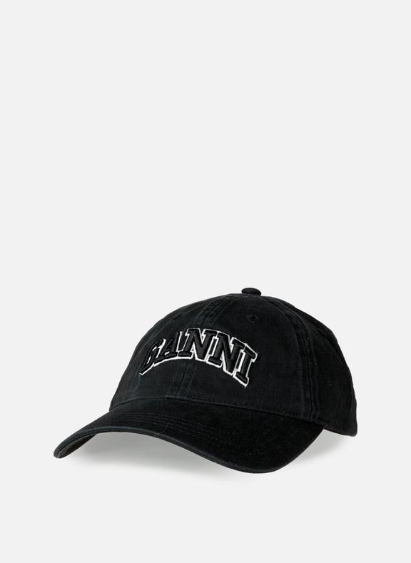 Casquette en coton à logo brodé Noir by GANNI GANNI Casquette en coton à logo brodé Noir