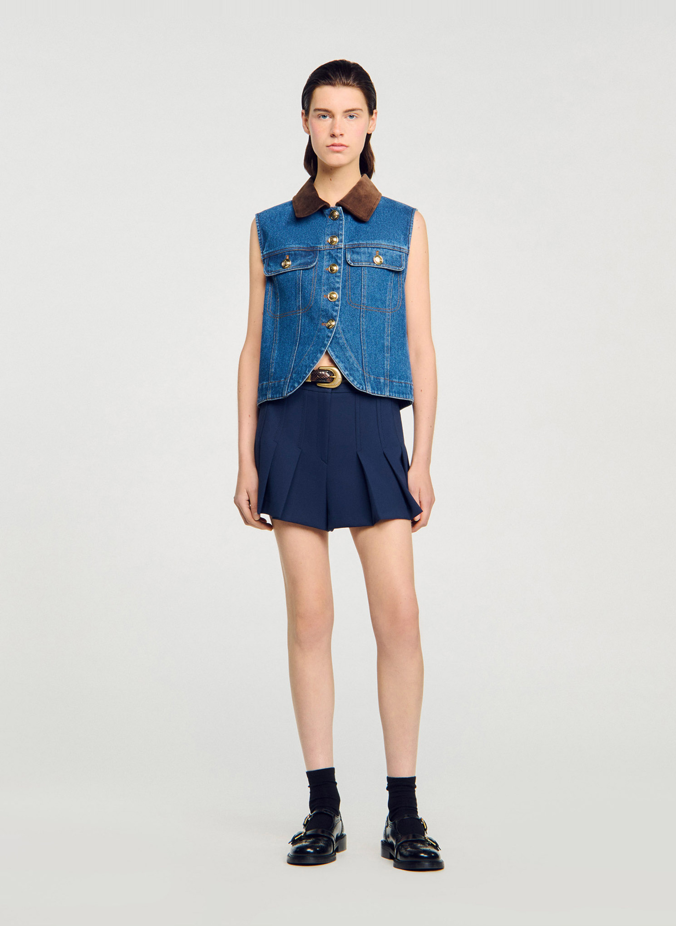 Blouson col classique en denim de coton SANDRO Bleu