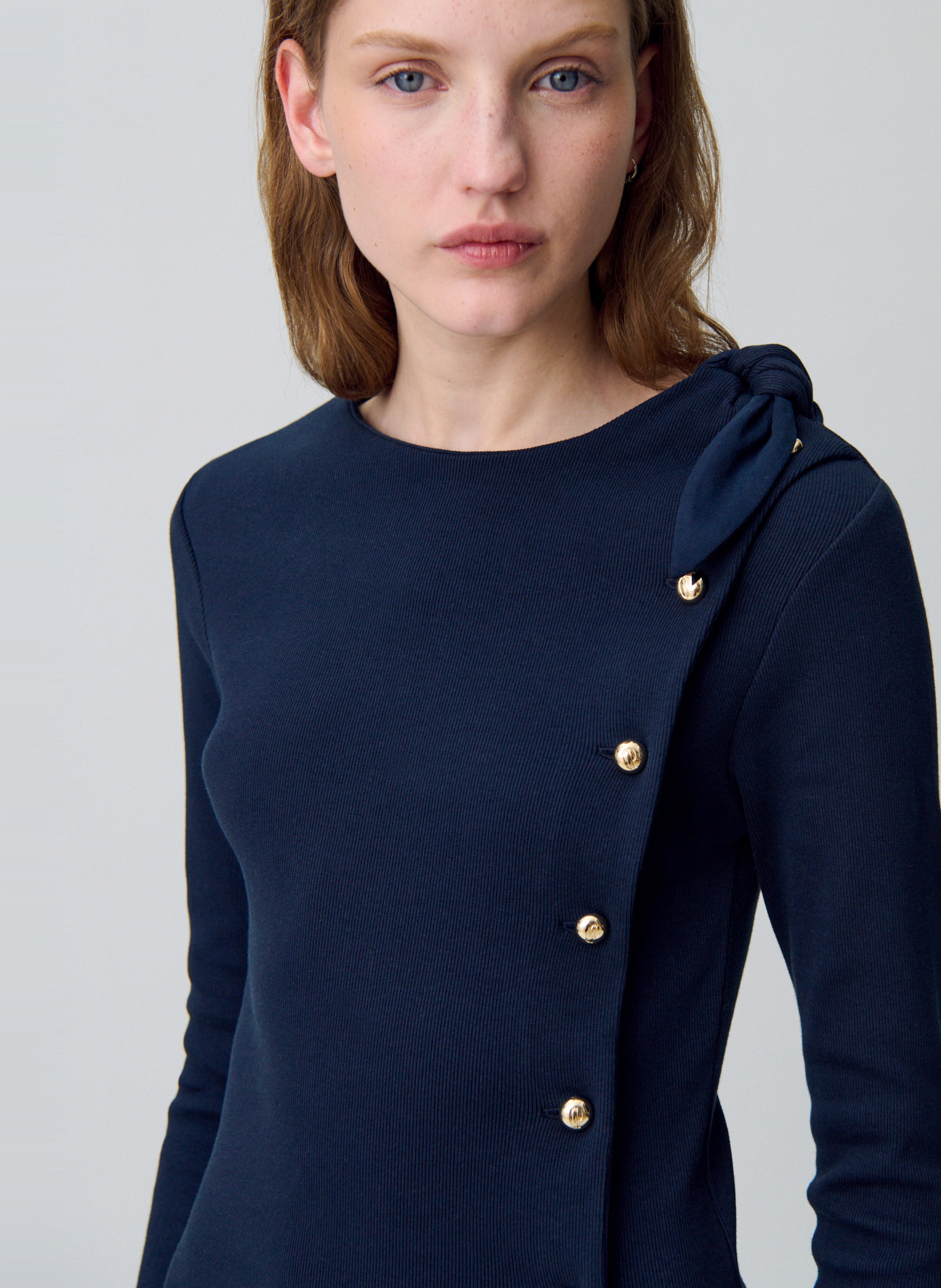 Robe midi col rond en coton mélangé marceau CLAUDIE PIERLOT Bleu