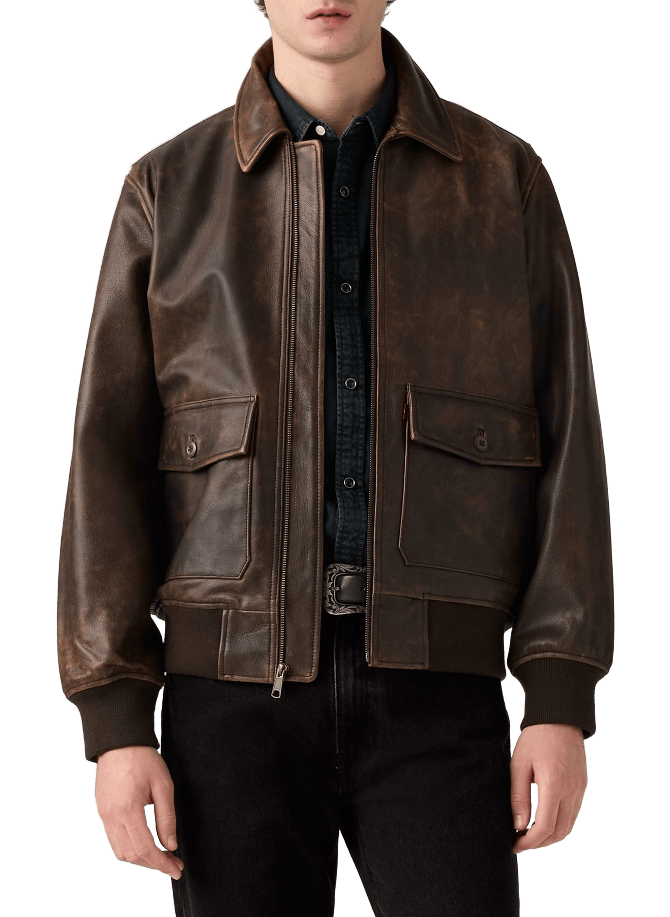 LEVI'S Leather aviator-style jacket Brown