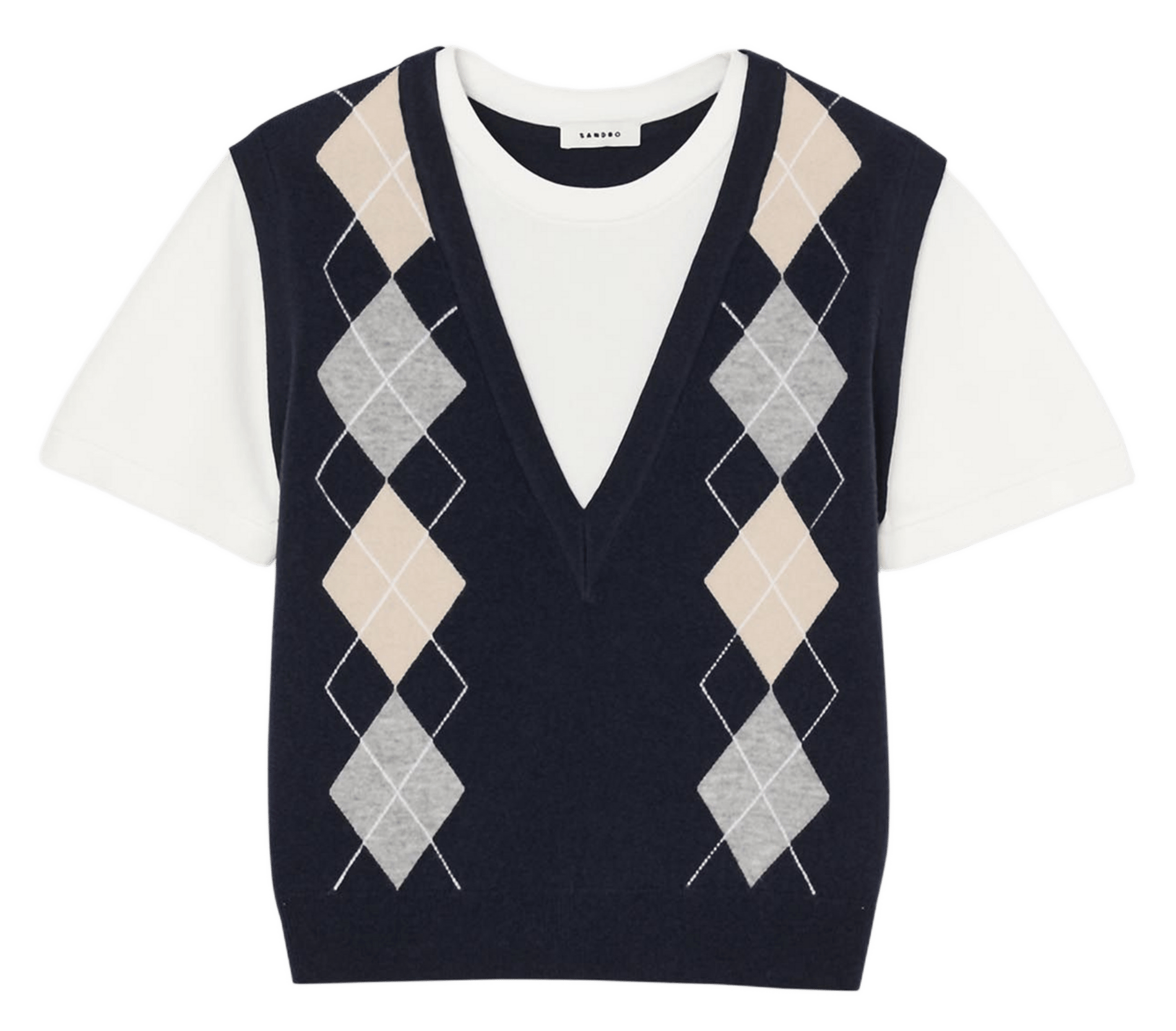 Pull 2 en 1 à losanges en laine et cachemire Bleu