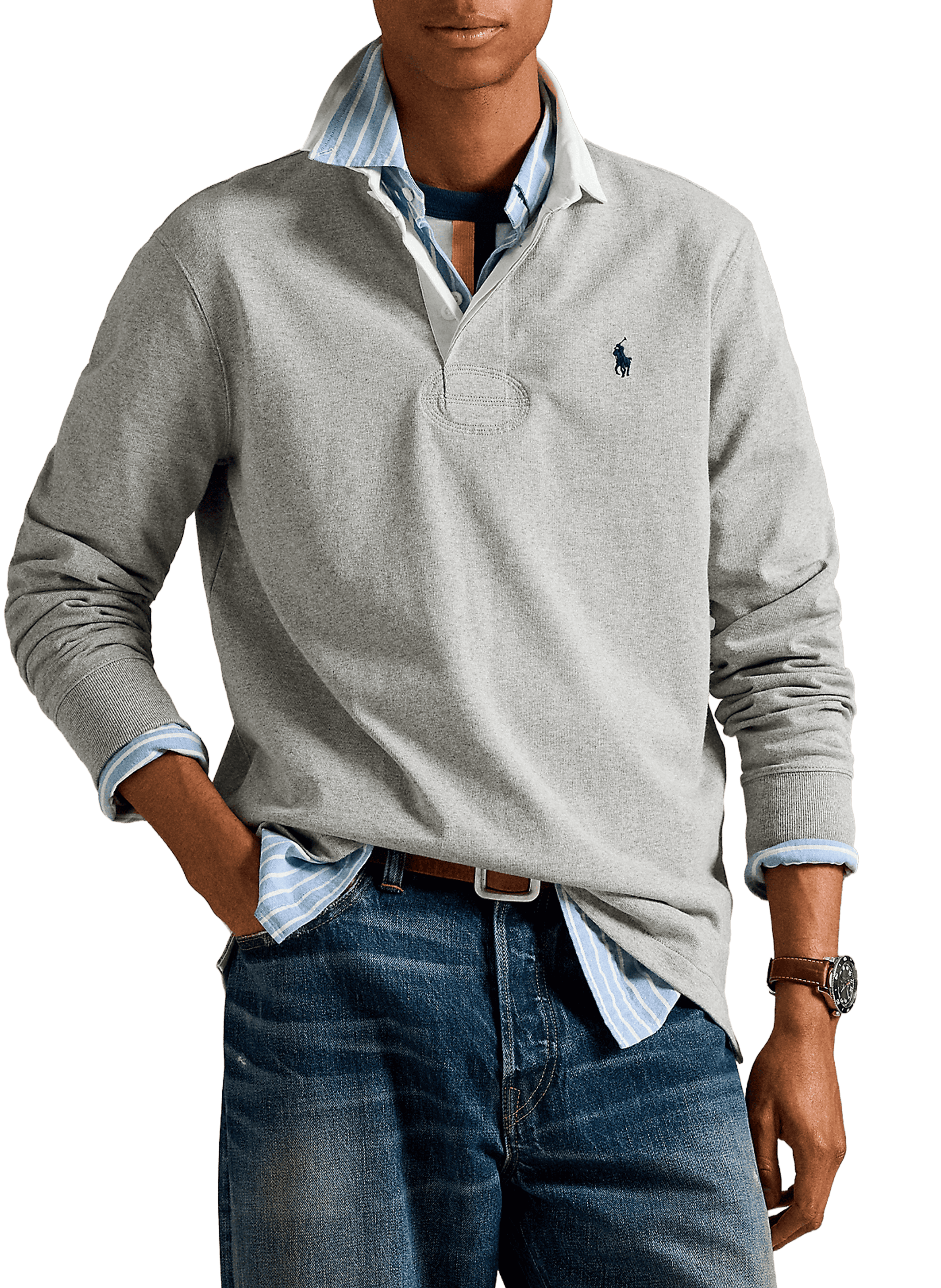 POLO RALPH LAUREN Long-sleeved cotton polo shirt Grey