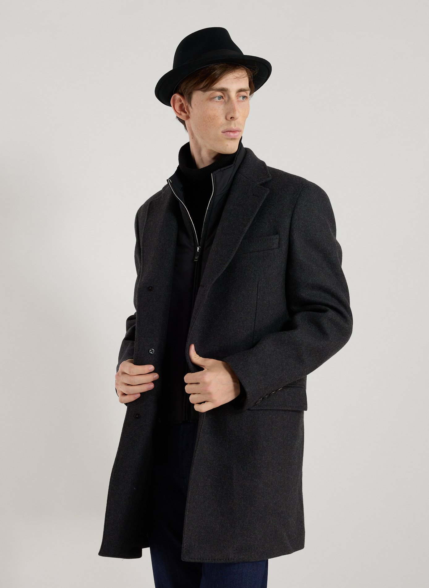 HACKETT Manteau droit deux-en-un en laine et cachemire mélangés Gris