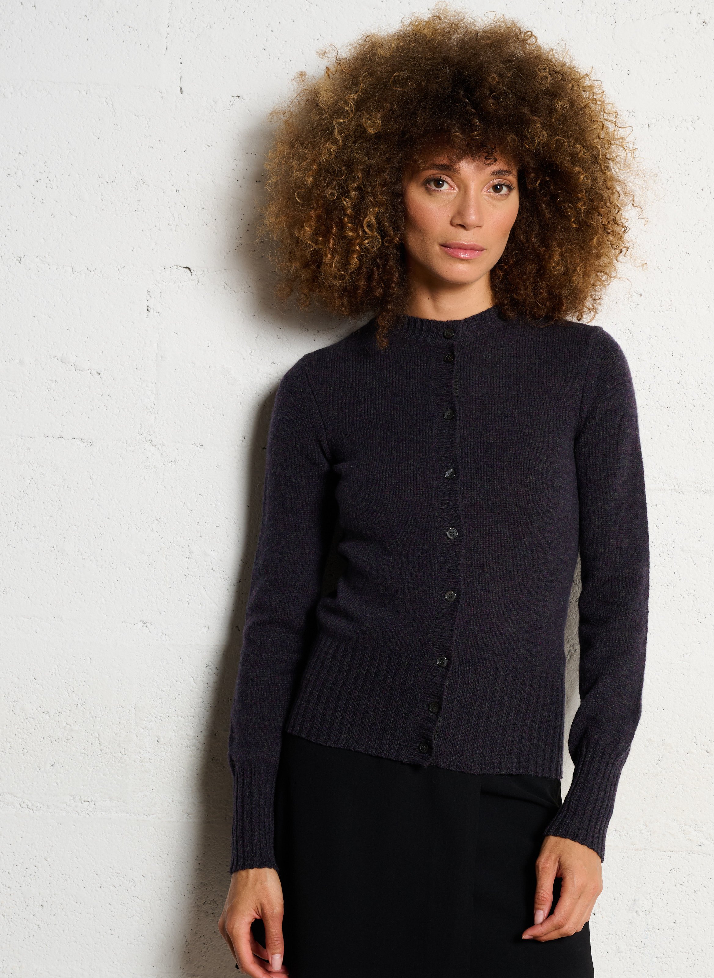 Cardigan droit col rond en laine Fugu SOEUR Violet