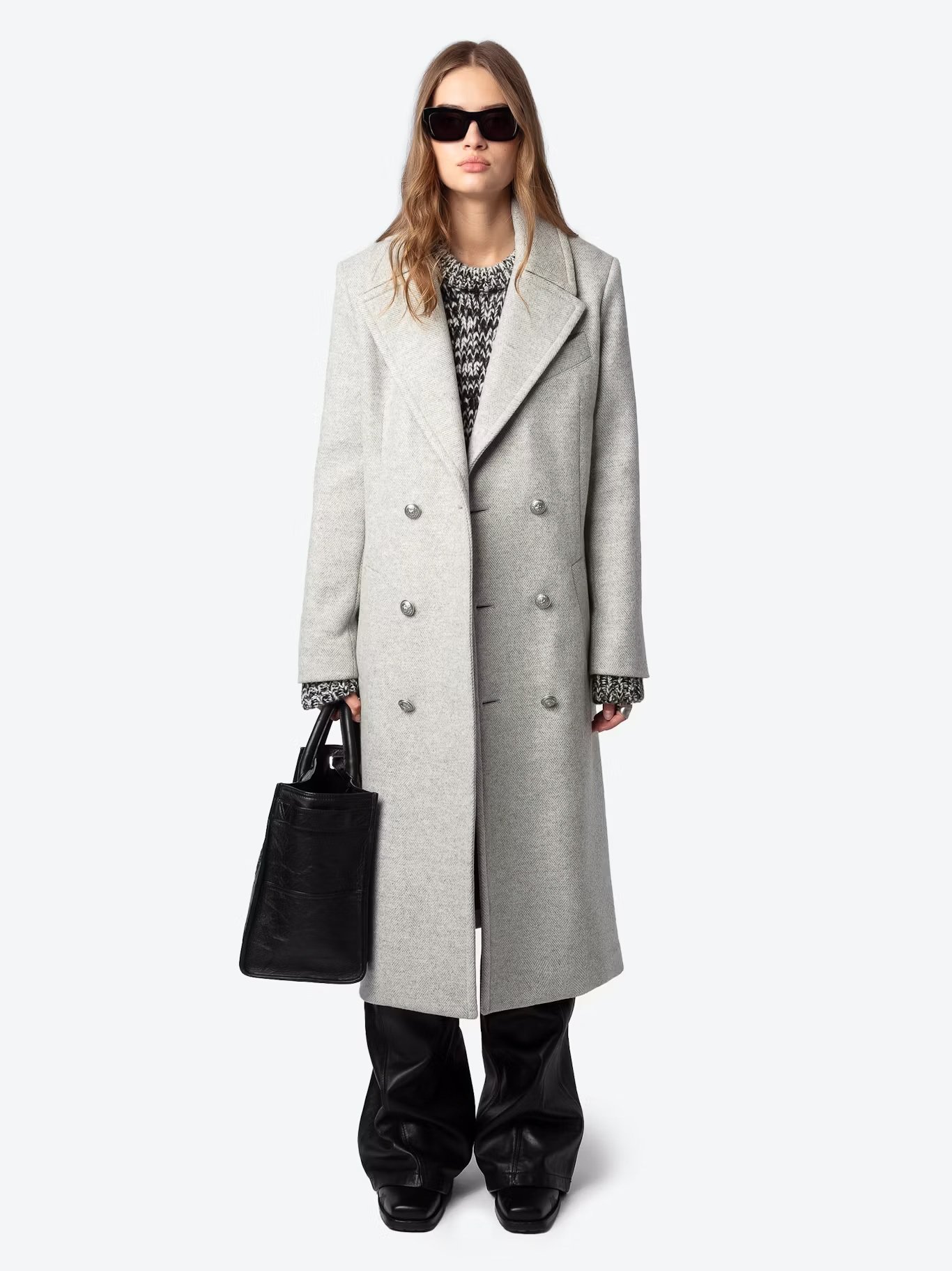 Manteau col tailleur droit en laine recyclée mélangée mulan ZADIG&VOLTAIRE Gris