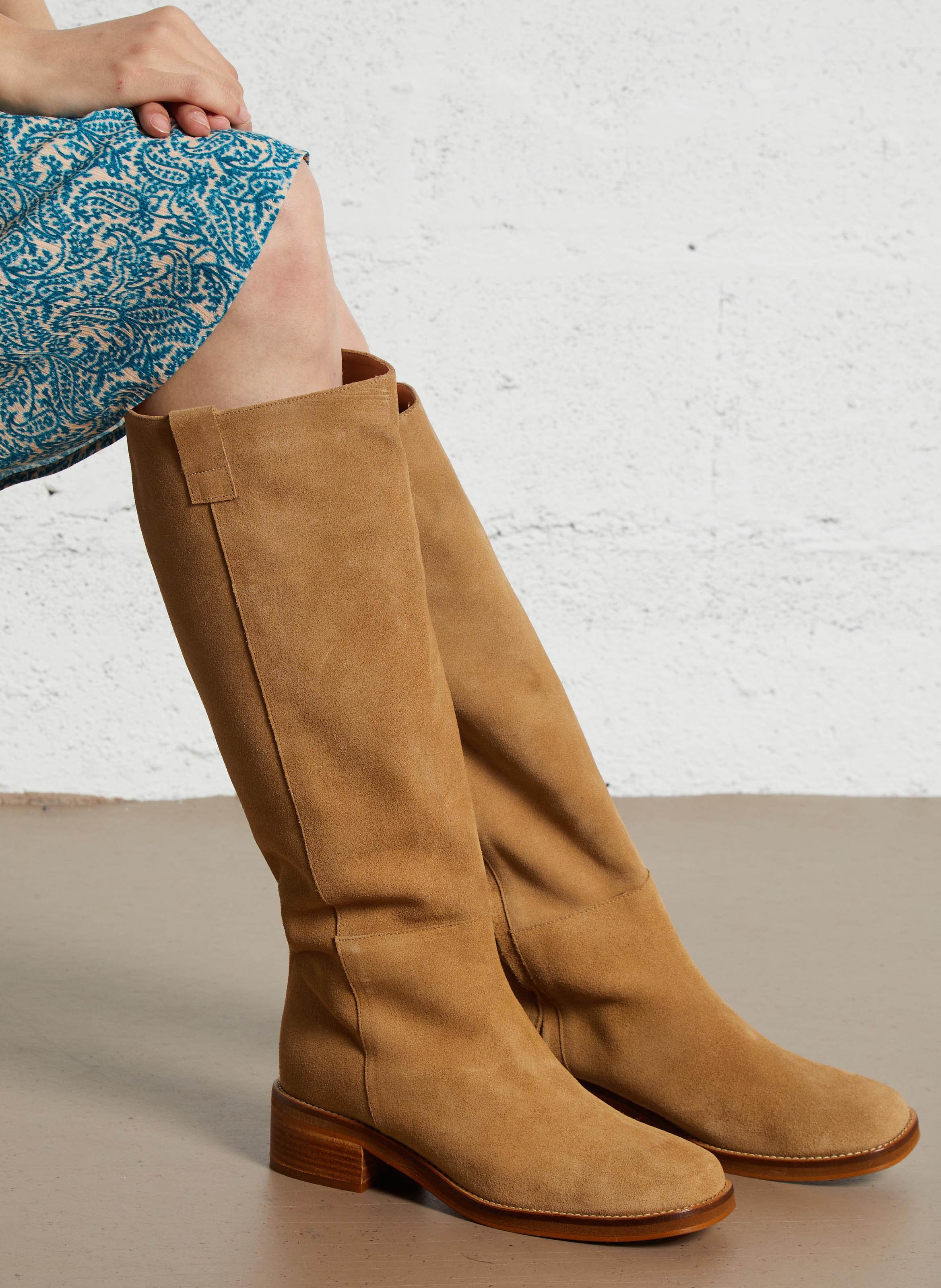 Bottes hautes en cuir velours romane MAISON 123 Beige