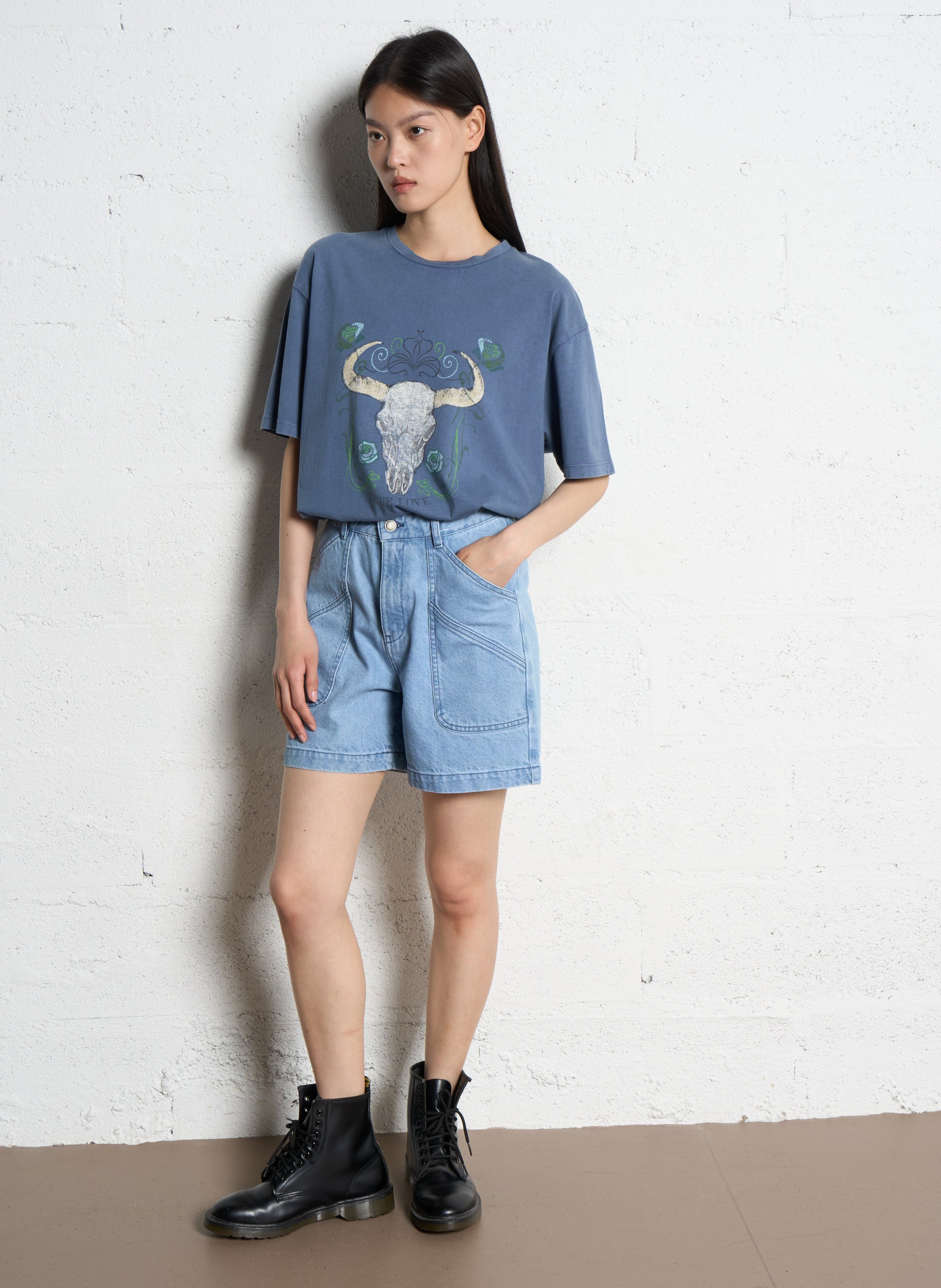 Tee-shirt col rond en coton IKKS Bleu