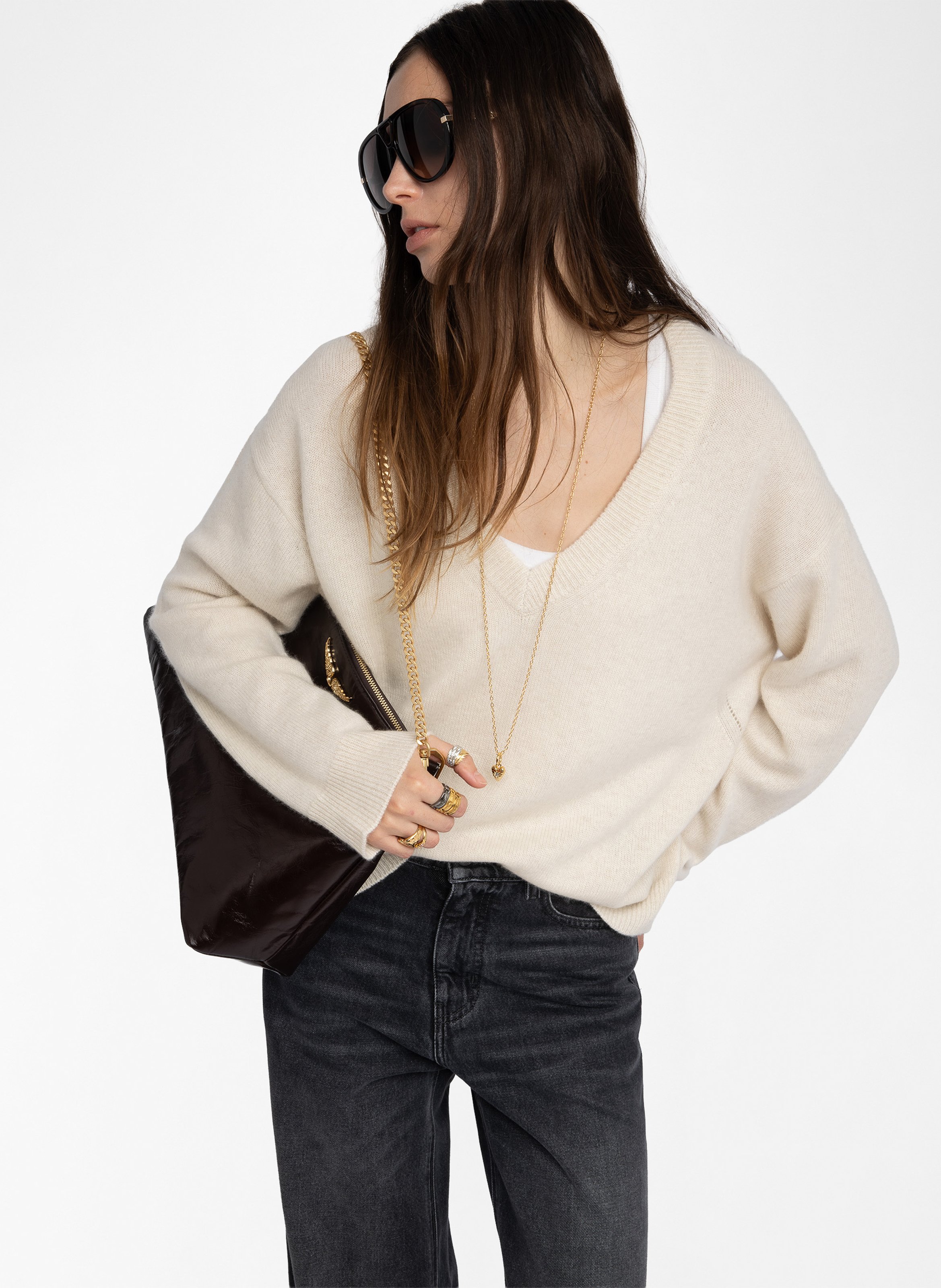 Pull col v en cachemire mikyz ZADIG&VOLTAIRE Blanc